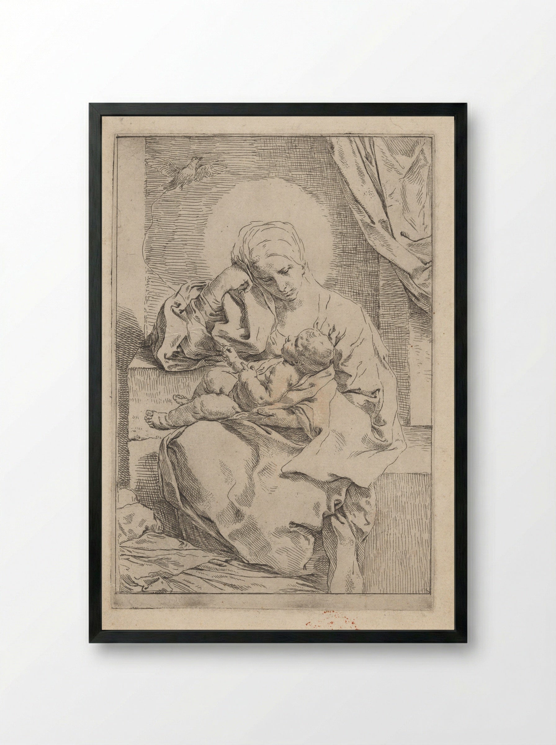 Madonna and Child with a Bird - Simone Cantarini - Framed Print Black