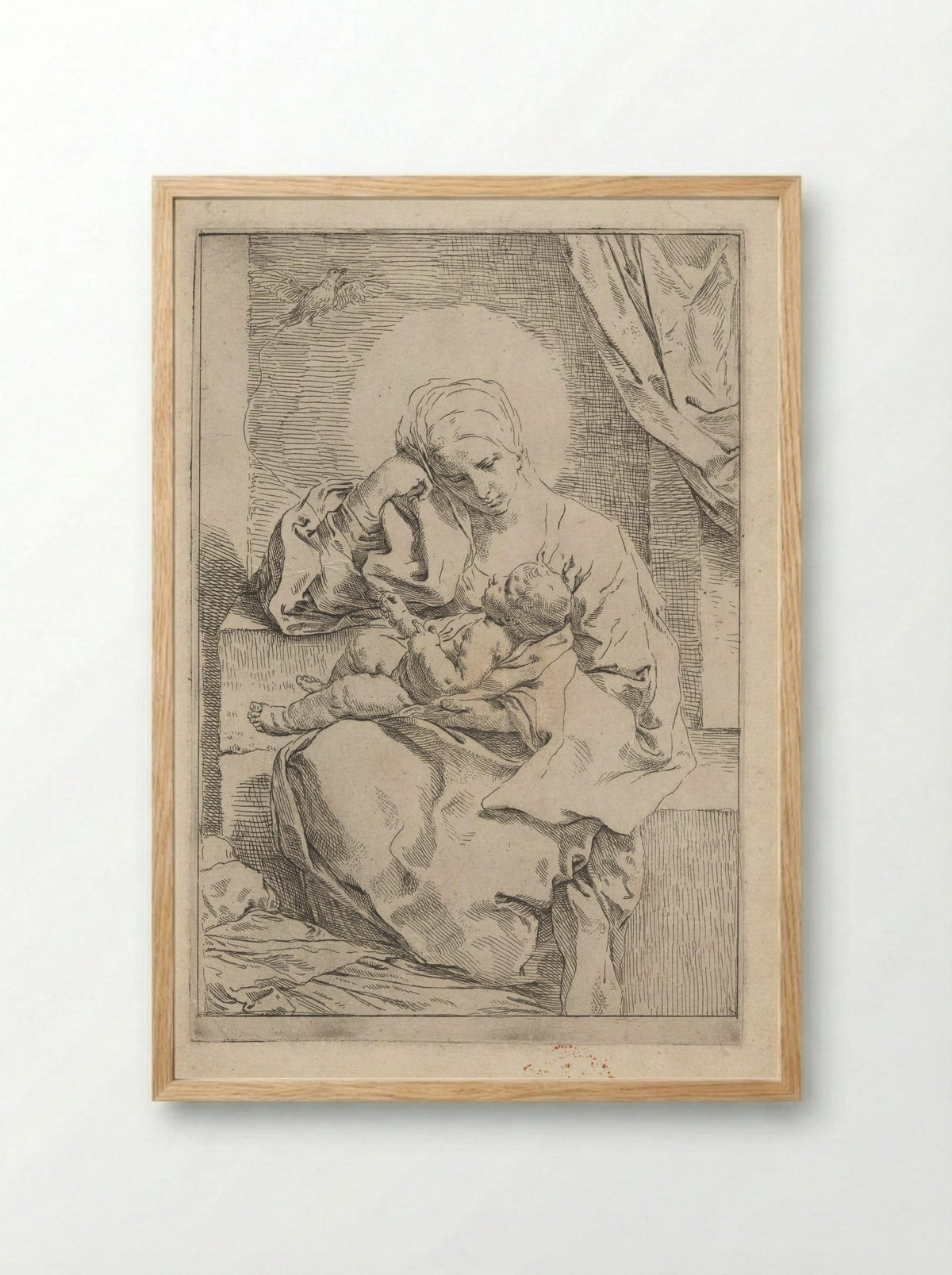 Madonna and Child with a Bird - Simone Cantarini - Framed Print Wood