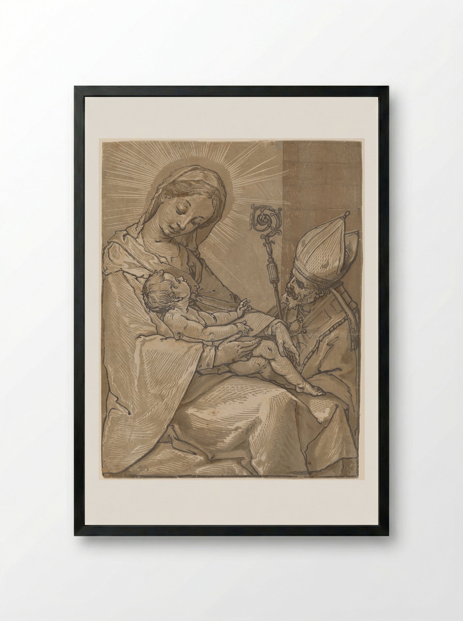 Madonna and Child with a Bishop - Andrea Andreani - Framed Print Black