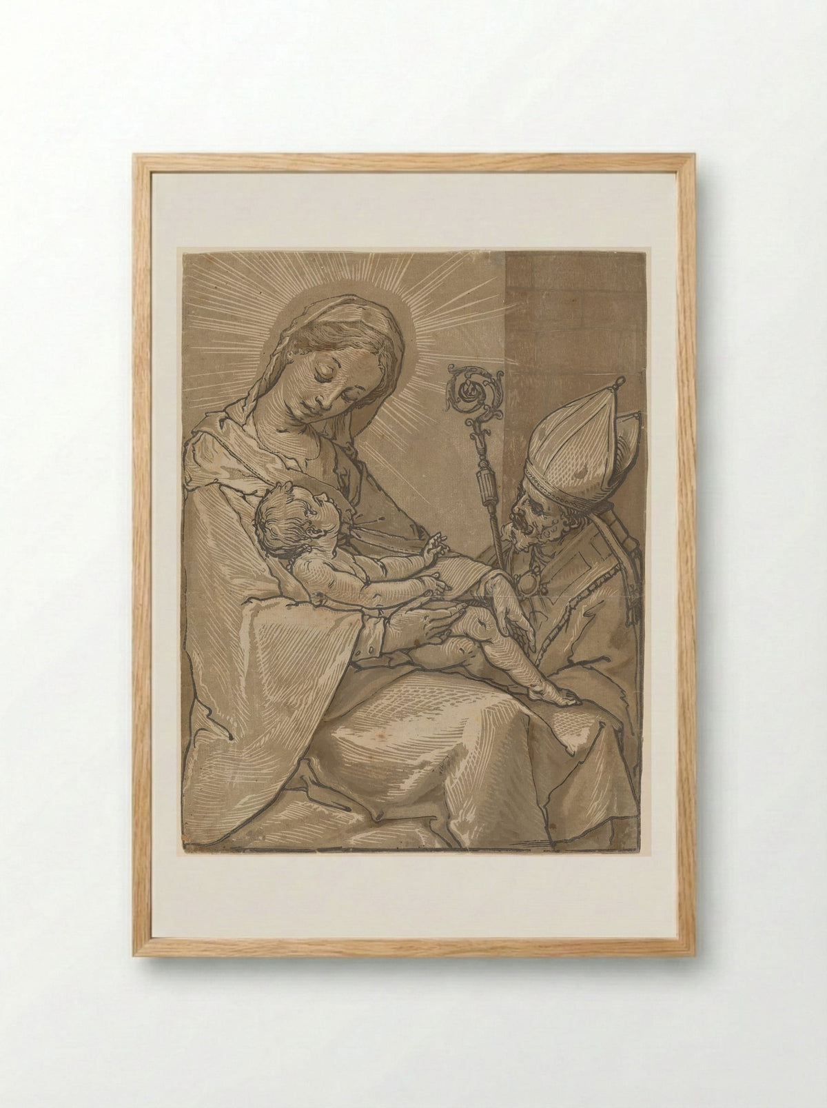 Madonna and Child with a Bishop - Andrea Andreani - Framed Print Wood
