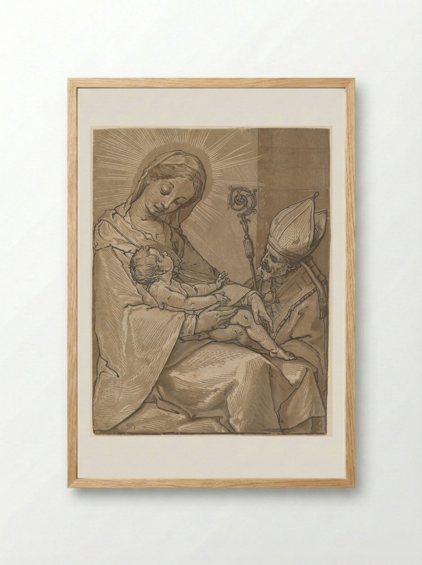 Madonna and Child with a Bishop - Andrea Andreani - Framed Print Wood