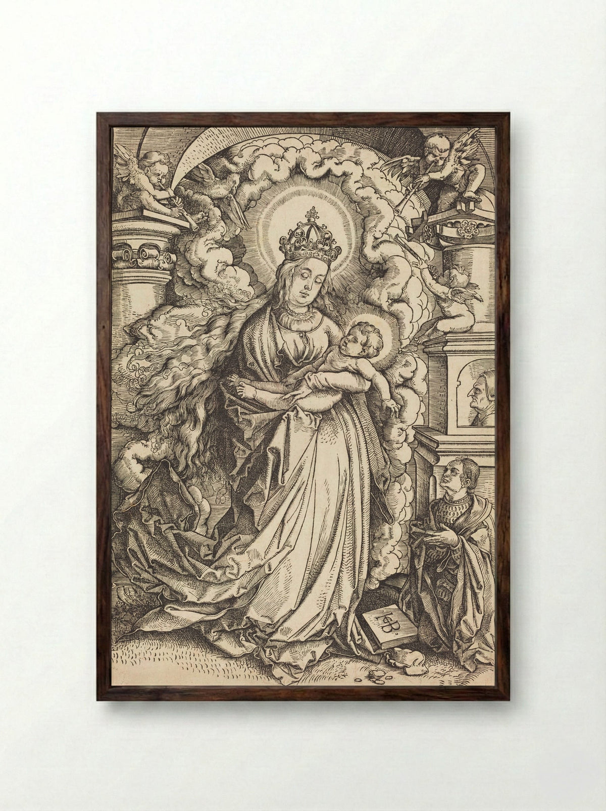 Madonna and Child with a Donor - Hans Baldung Grien - Framed Print Dark Wood