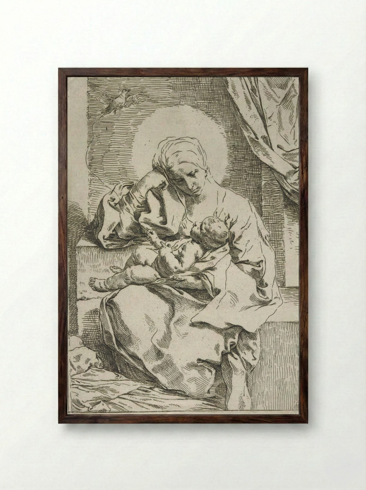 Madonna and Child with a Dove - Simone Cantarini - Framed Print Dark Wood