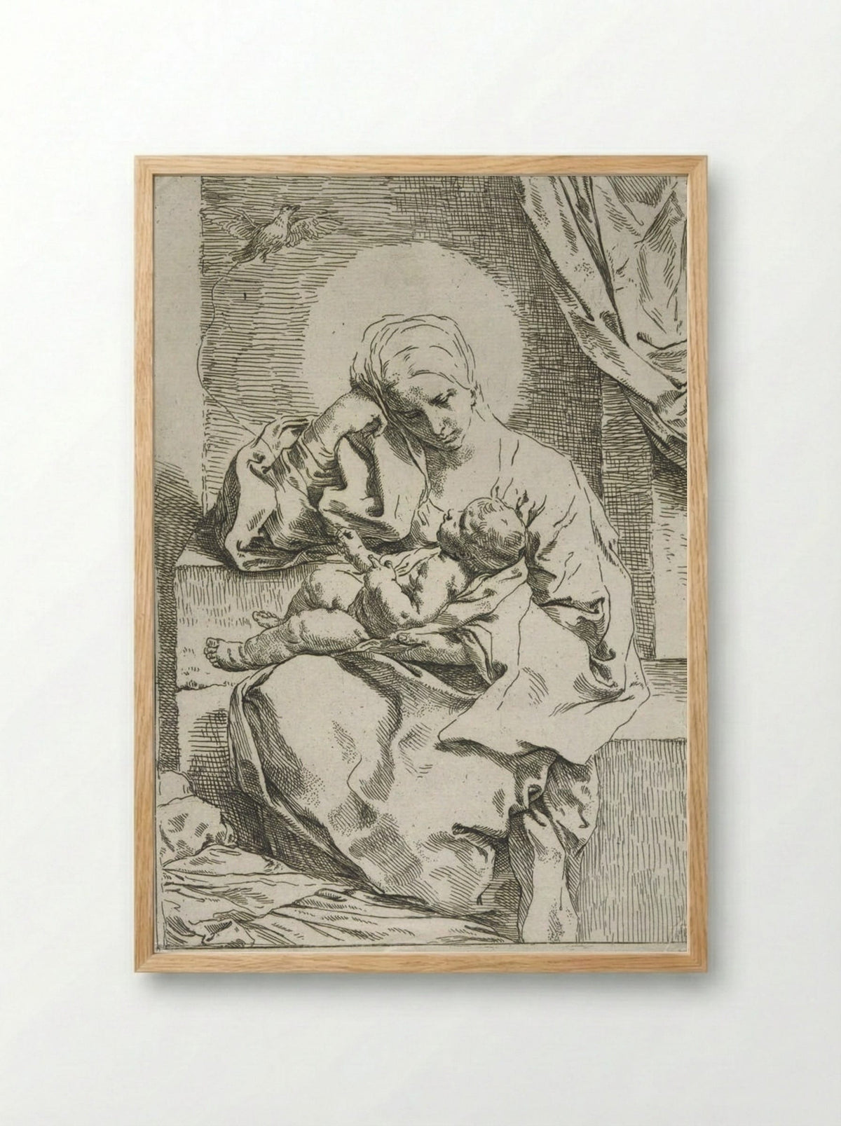 Madonna and Child with a Dove - Simone Cantarini - Framed Print Wood