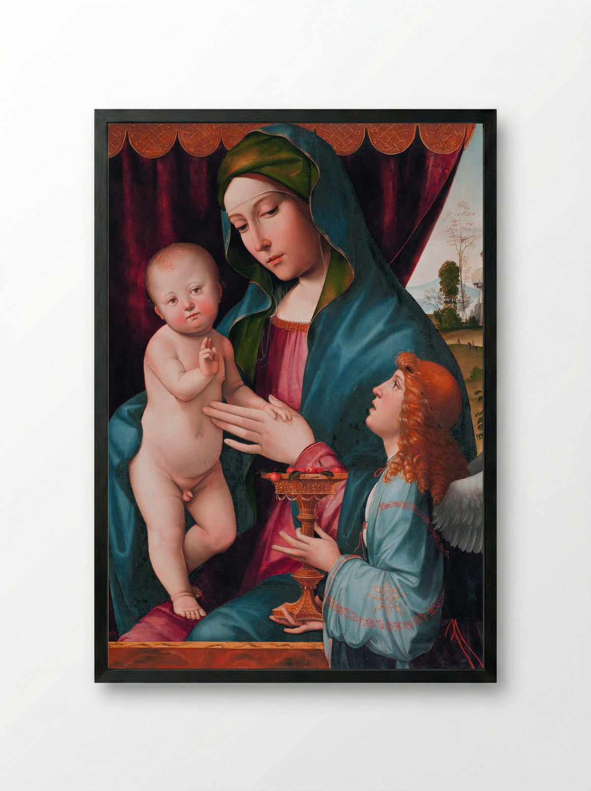 Madonna and Child with an Angel - Francesco Francia - Framed Print Black