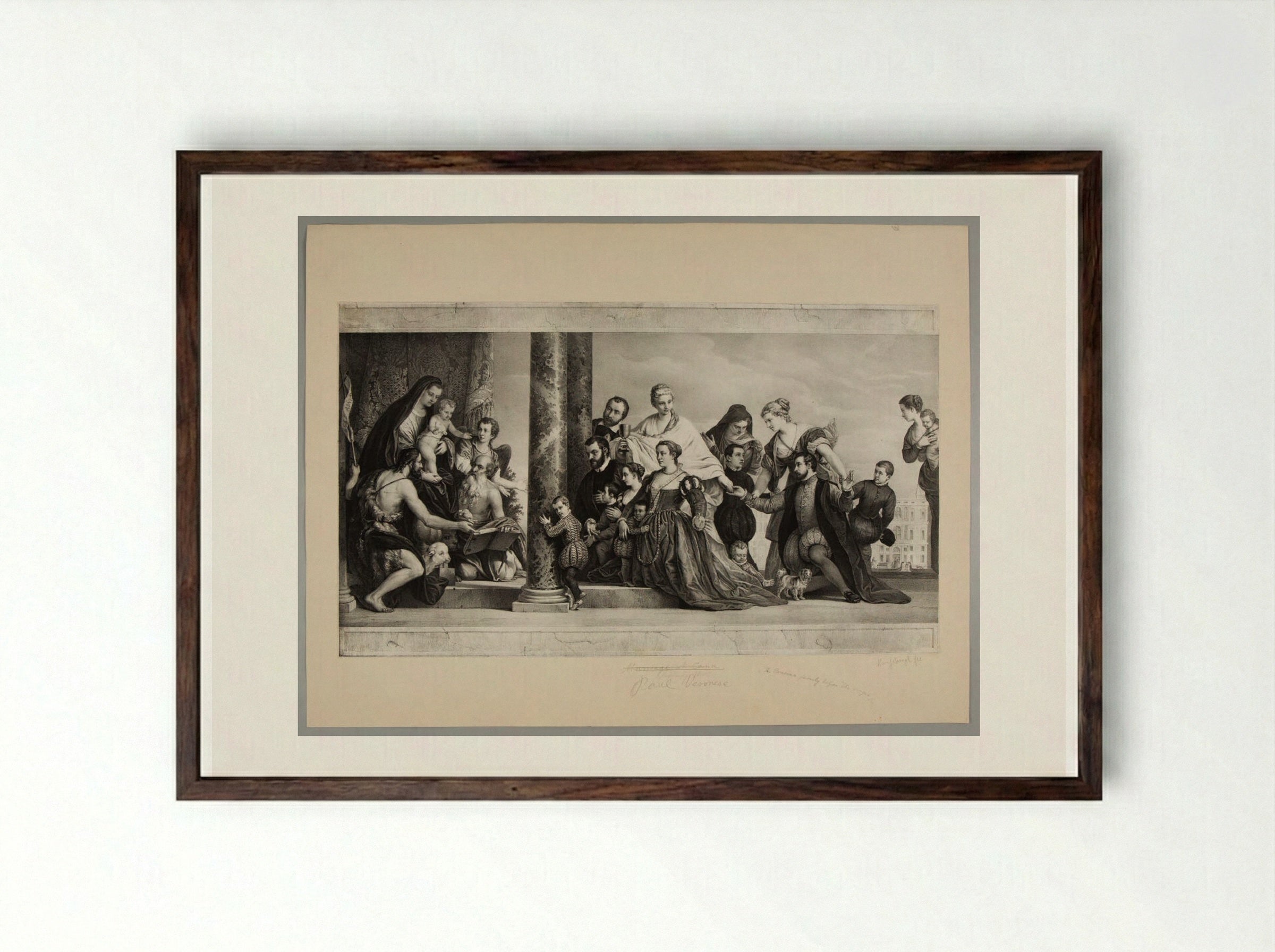 Madonna and Child with the Concina Family - Franz Hanfstaengl - Framed Print Dark Wood