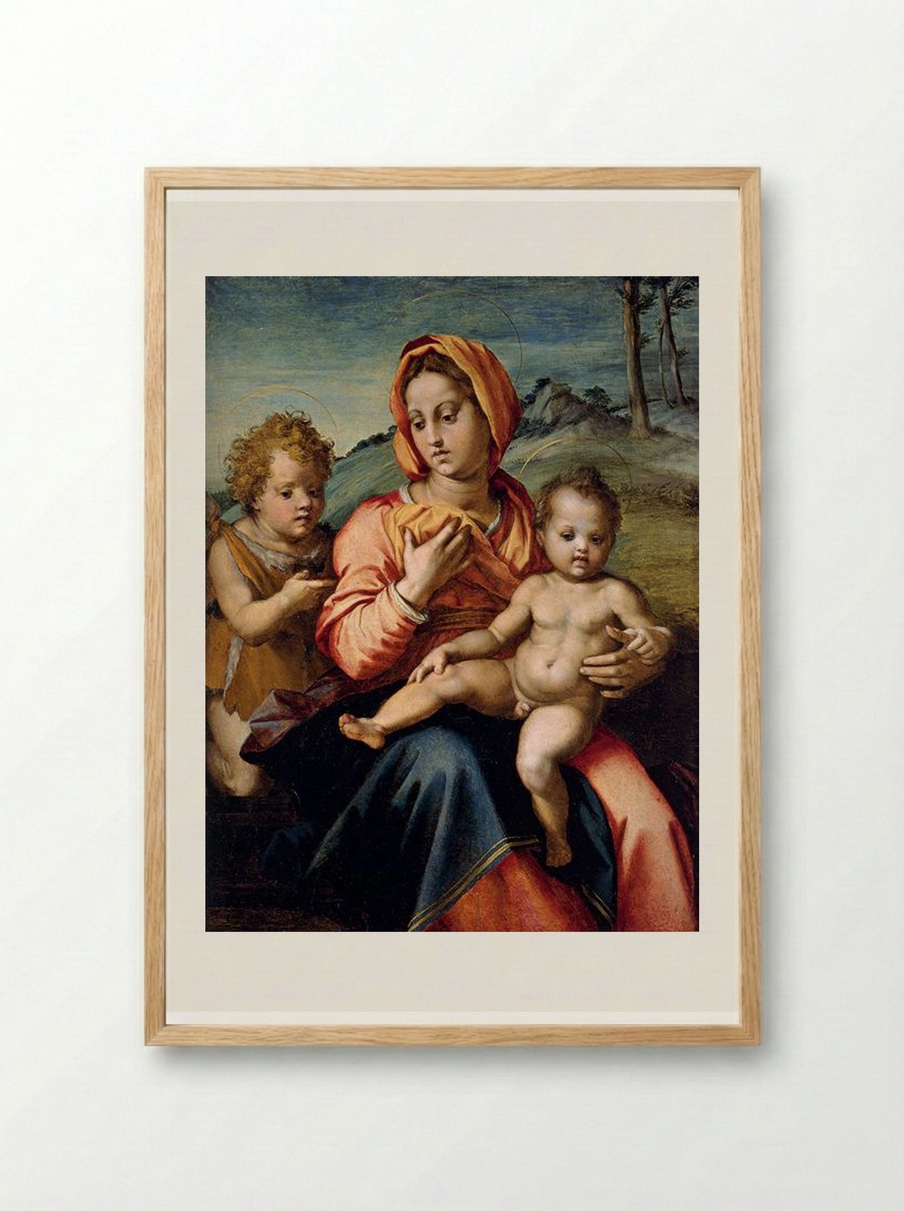 Madonna and Child with the Infant Saint John in a Landscape - Andrea del Sarto - Framed Print Wood