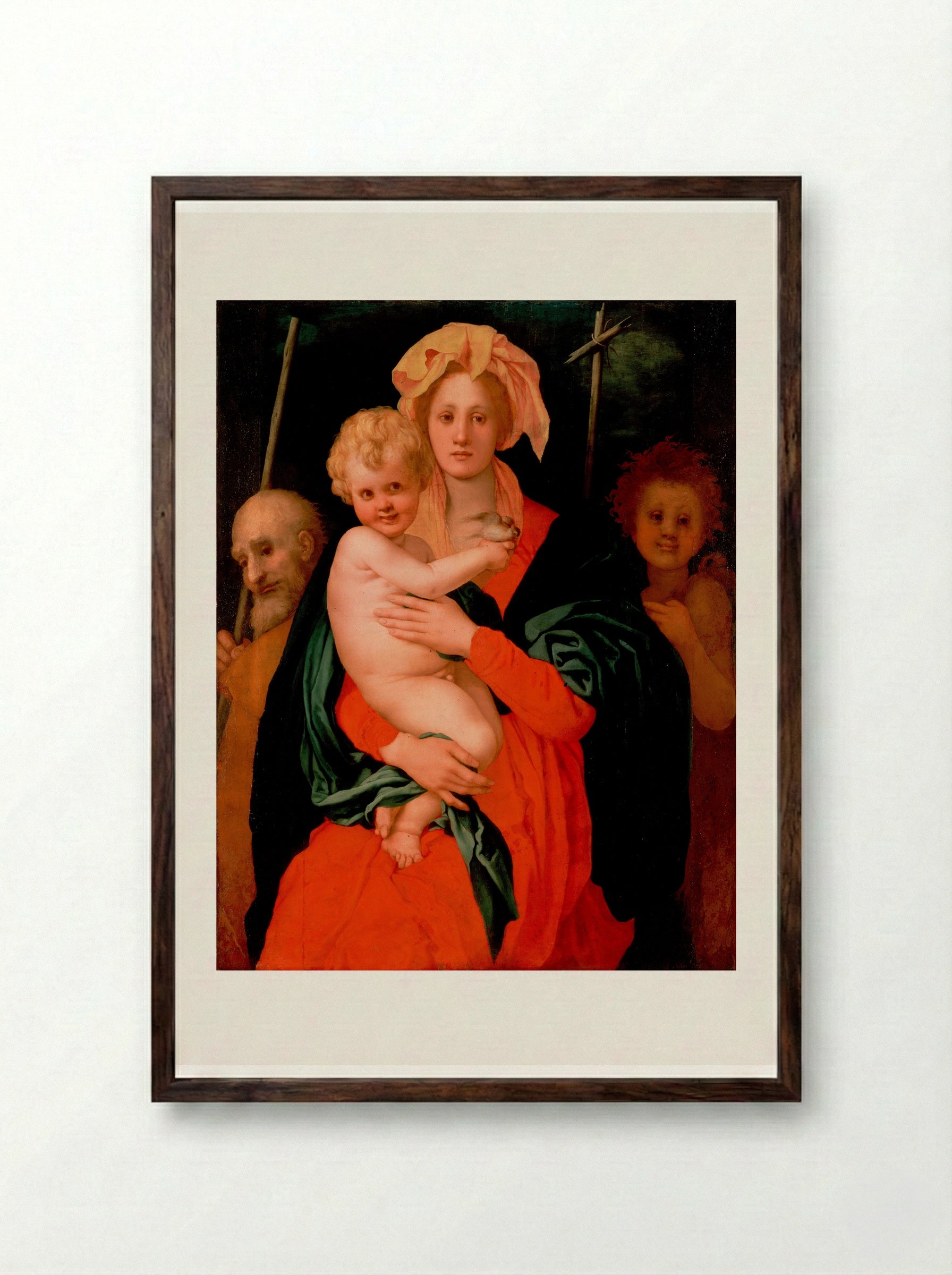 Madonna and Child with the Infant Saint John the Baptist - Jacopo Pontormo - Framed Print Dark Wood