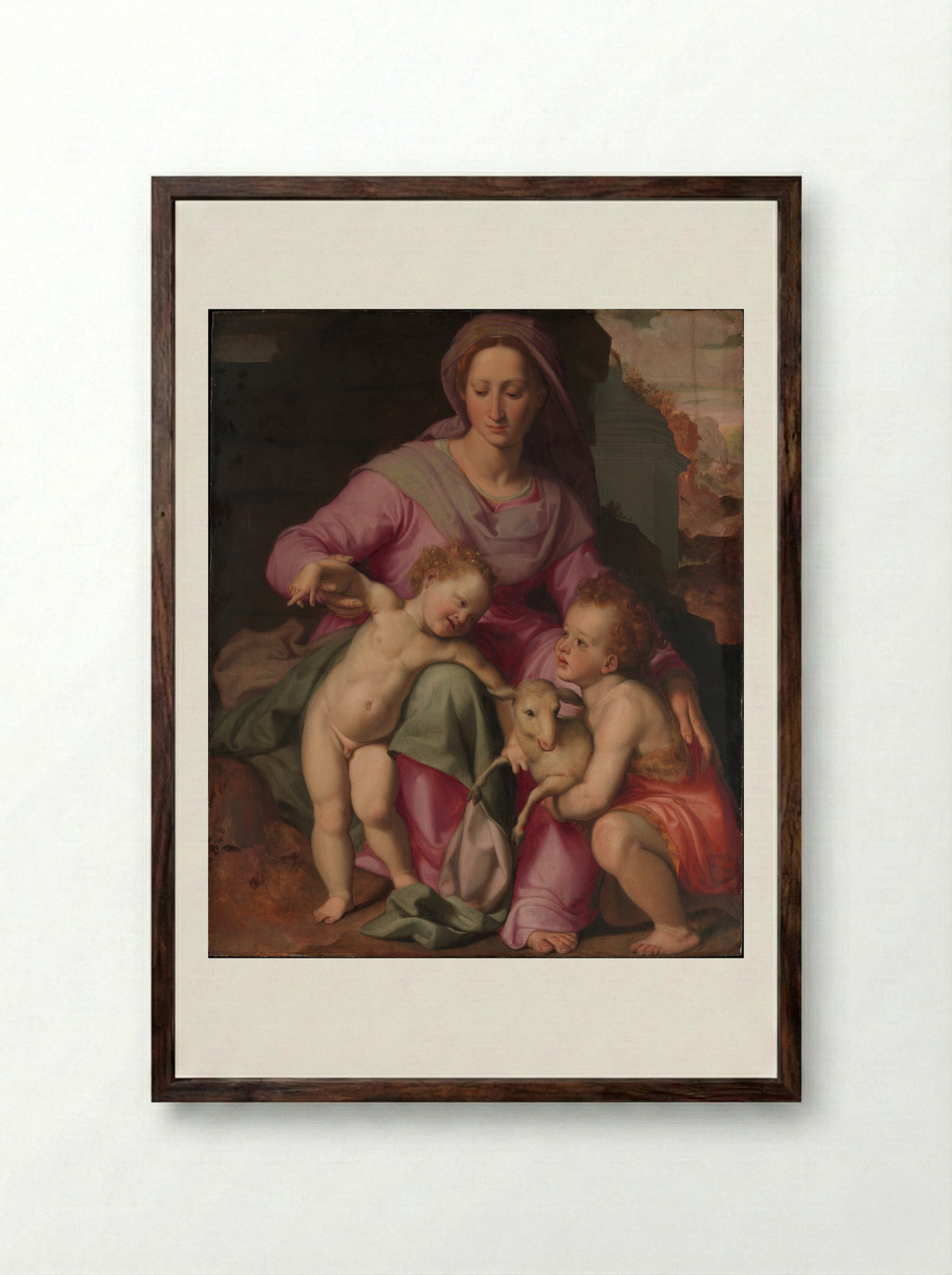 Madonna and Child with the Infant Saint John the Baptist - Santi di Tito - Framed Print Dark Wood