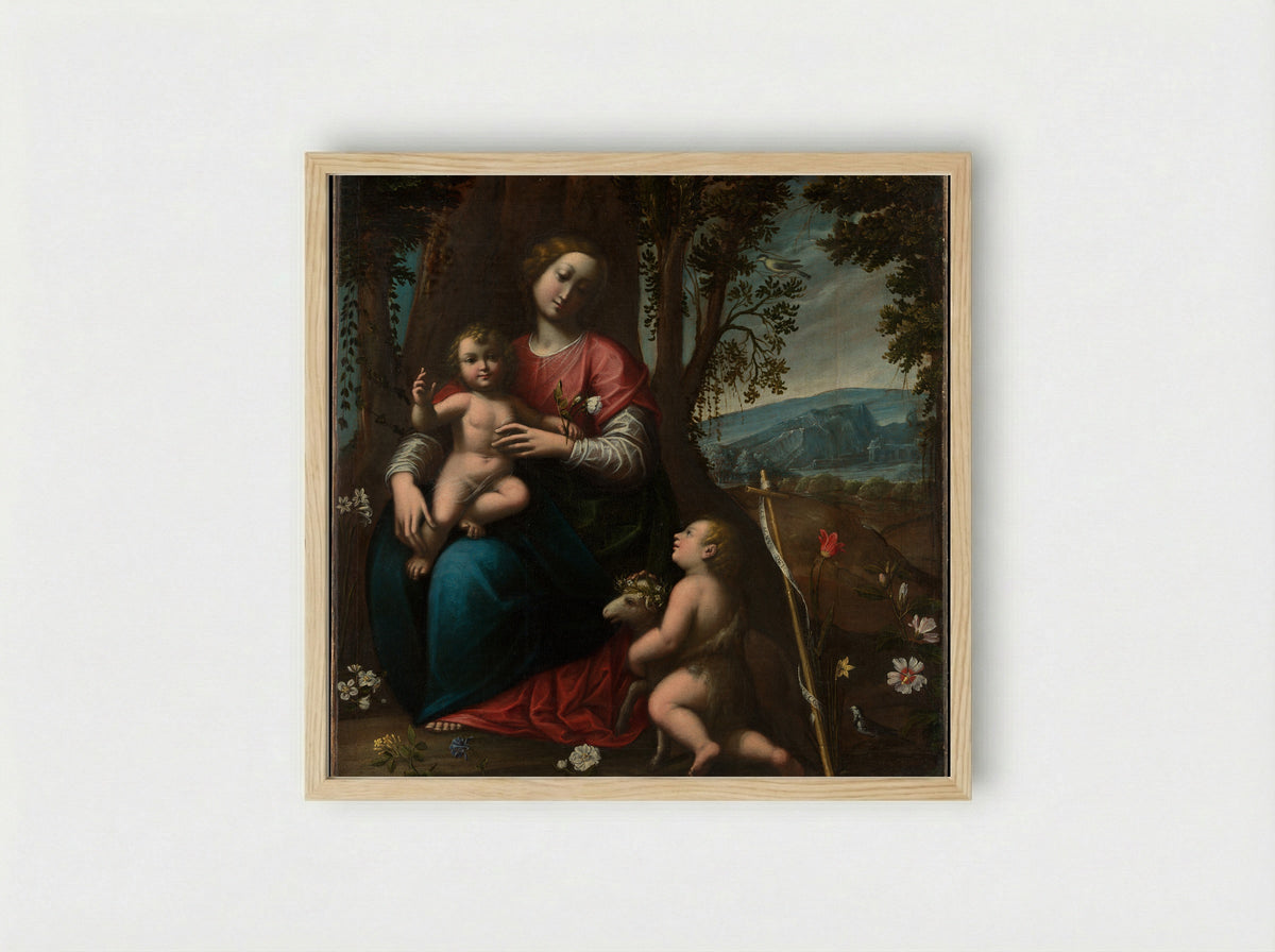 Madonna and Child with the Infant Saint John the Baptist - Orsola Maddalena Caccia - Framed Print Wood