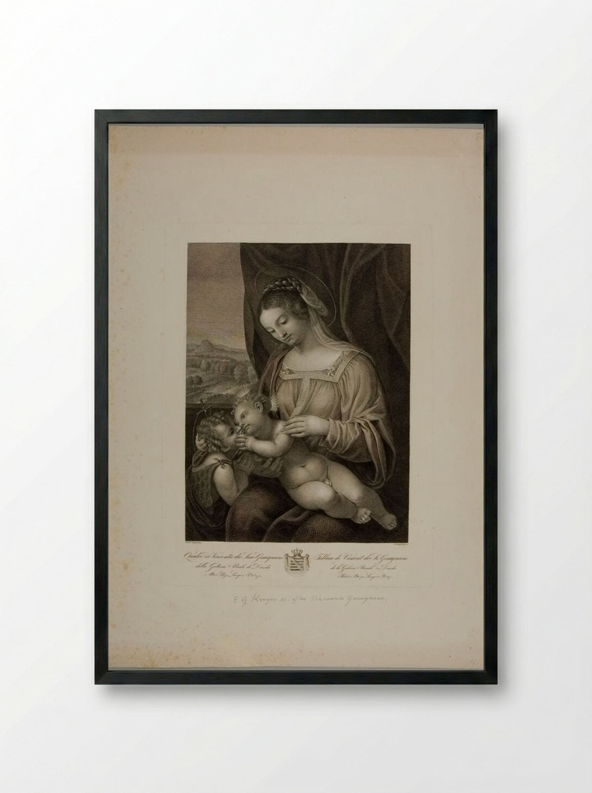 Madonna and Child with the Infant Saint John - Ephraim Gottlieb Krüger - Framed Print Black