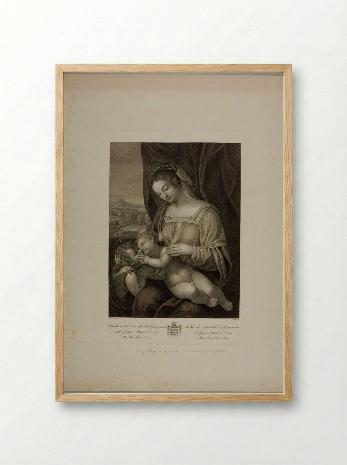 Madonna and Child with the Infant Saint John - Ephraim Gottlieb Krüger - Framed Print Wood