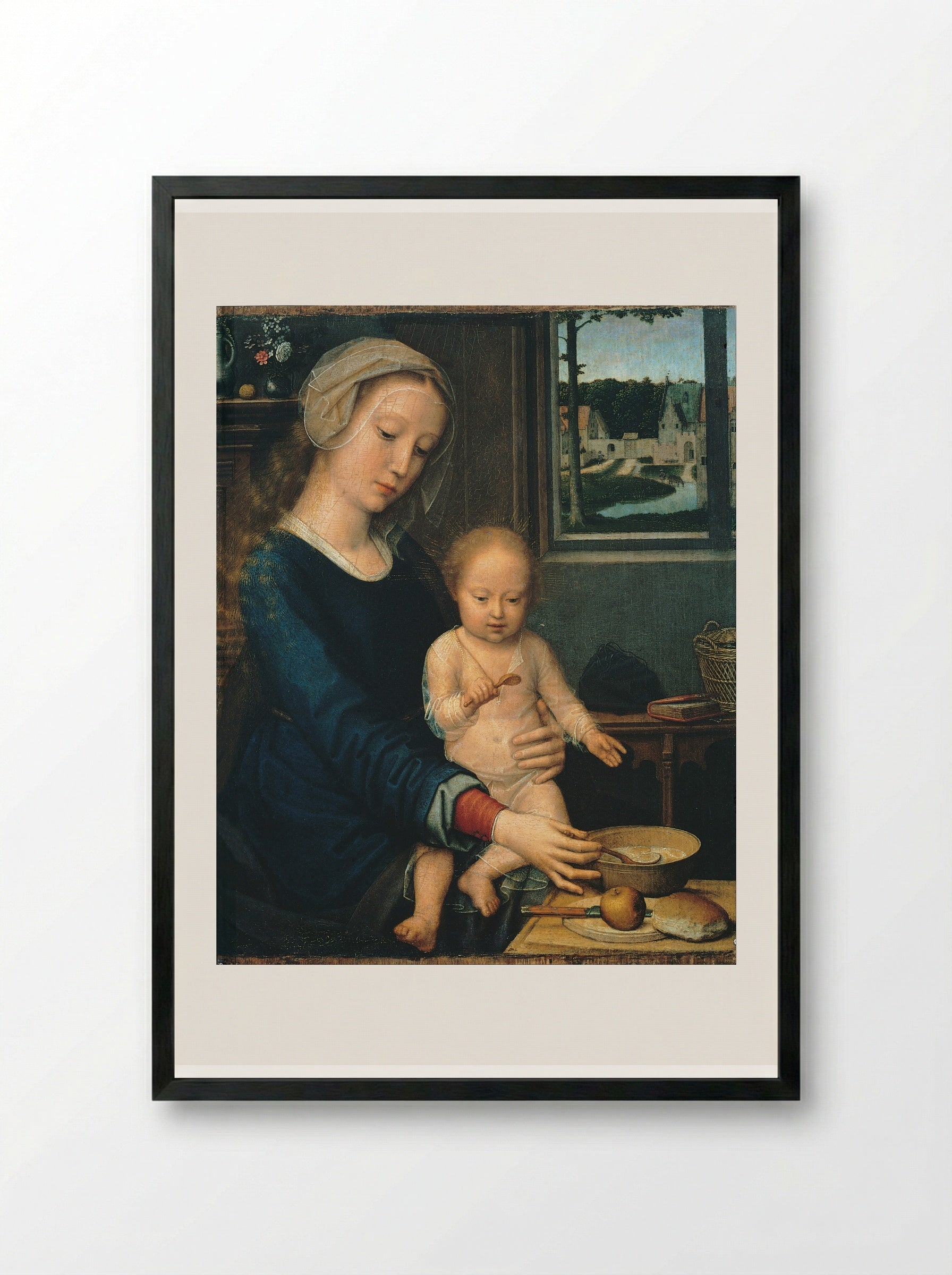 Madonna and Child with the Milk Soup - Gerard David - Framed Print Black
