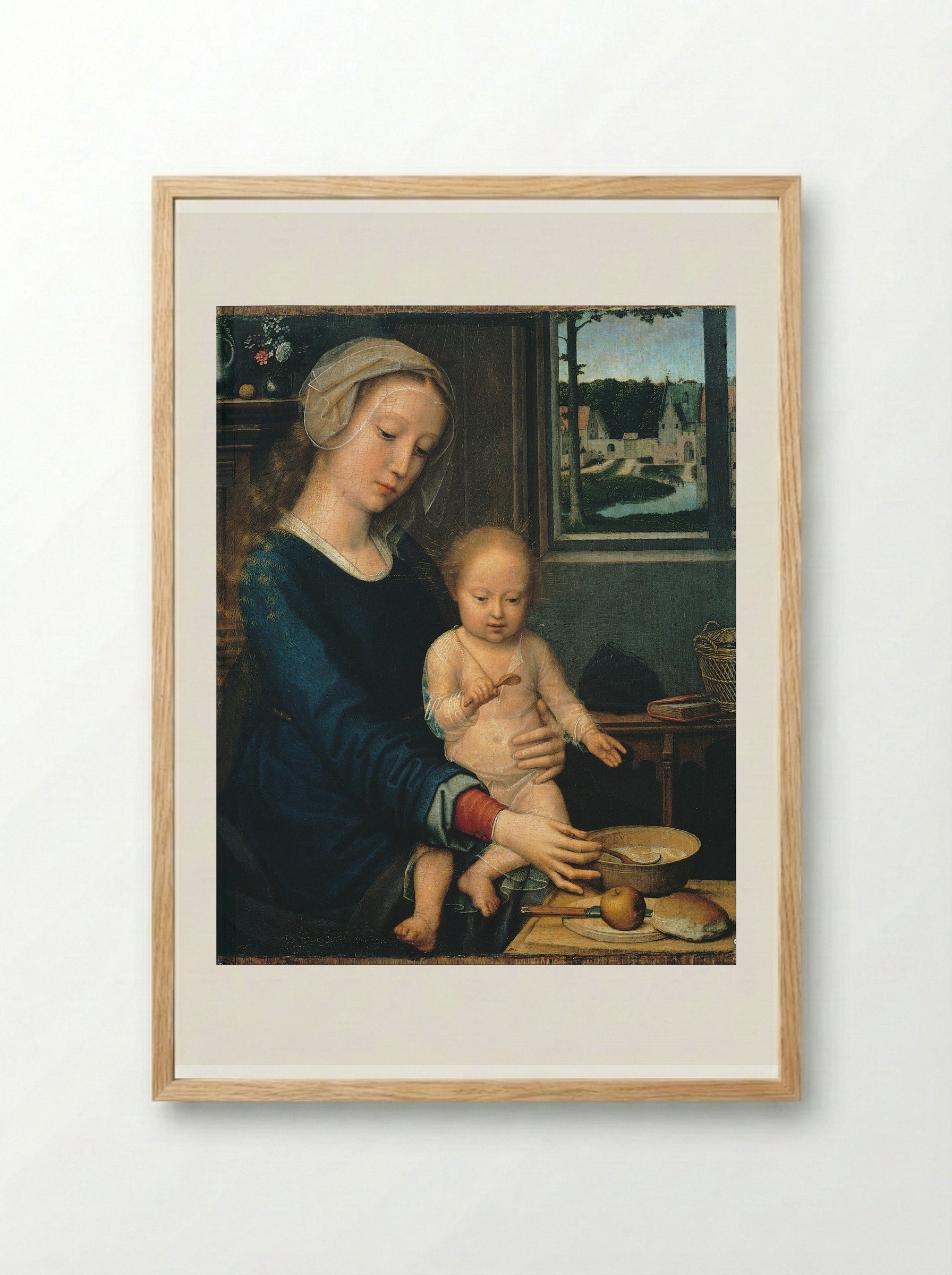 Madonna and Child with the Milk Soup - Gerard David - Framed Print Wood