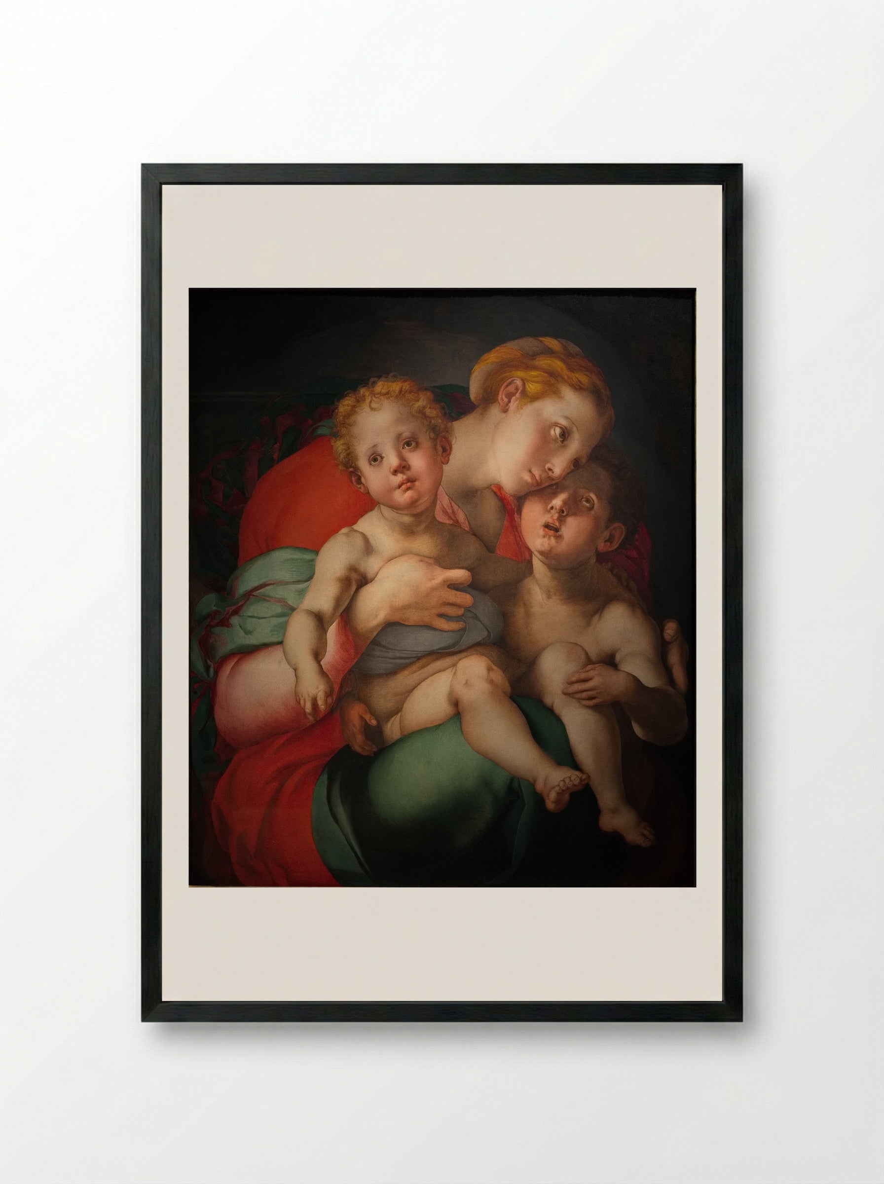 Madonna and Child with the Young Saint John - Jacopo Pontormo - Framed Print Black