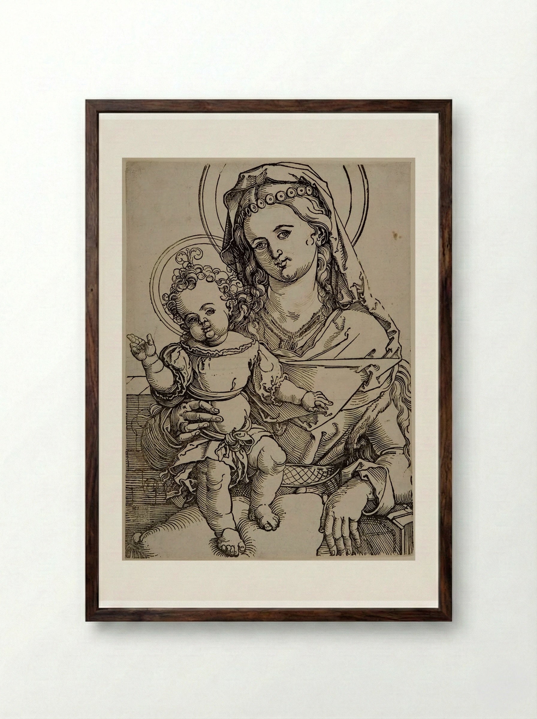 Madonna and Child - Sebald Beham - Framed Print Dark Wood