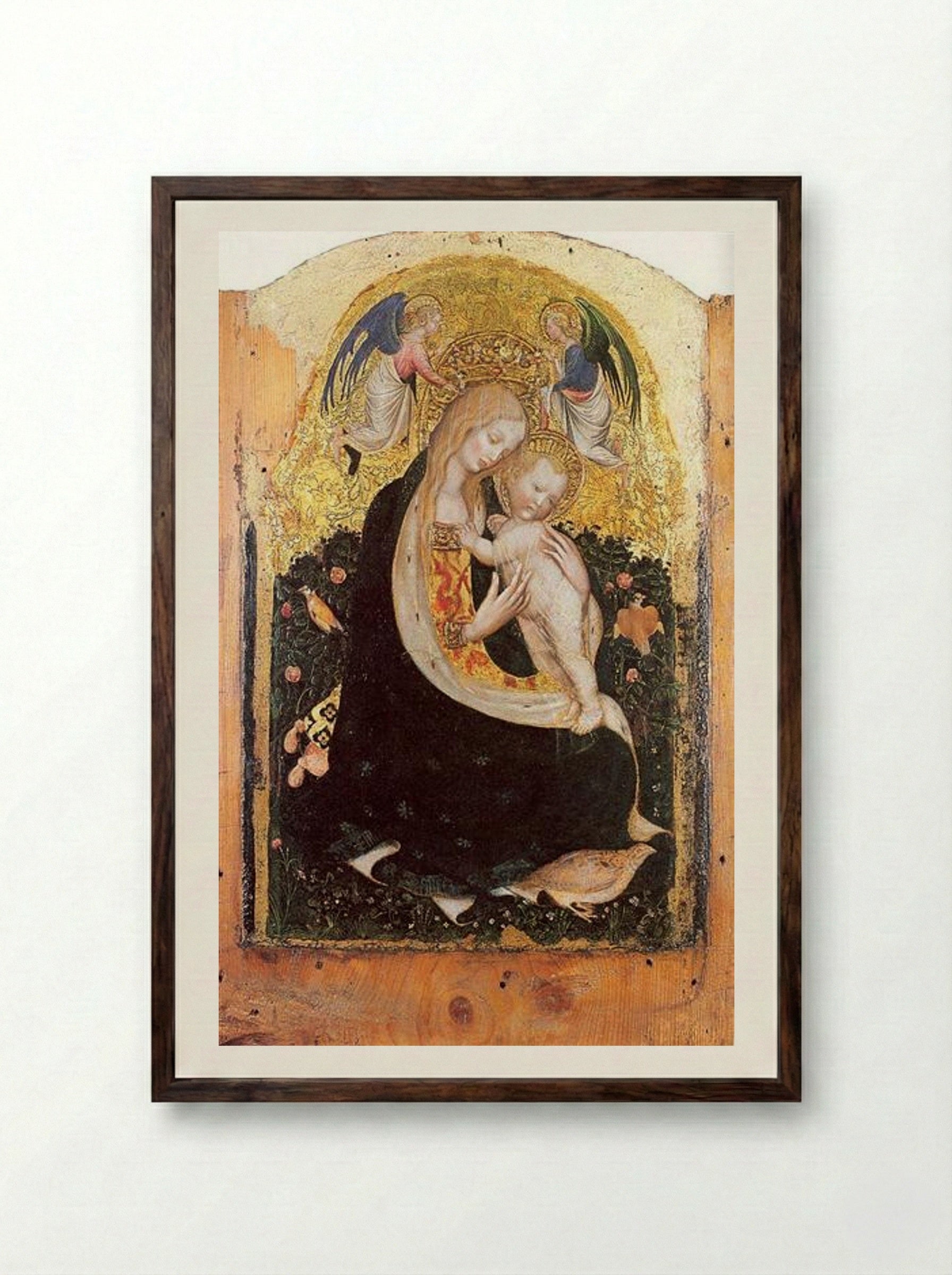 Madonna and Quail - Pisanello - Framed Print Dark Wood