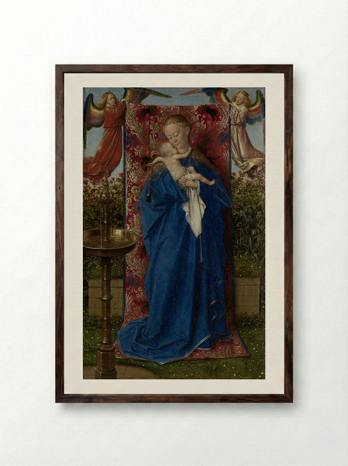 Madonna at the Fountain - Jan van Eyck - Framed Print Dark Wood