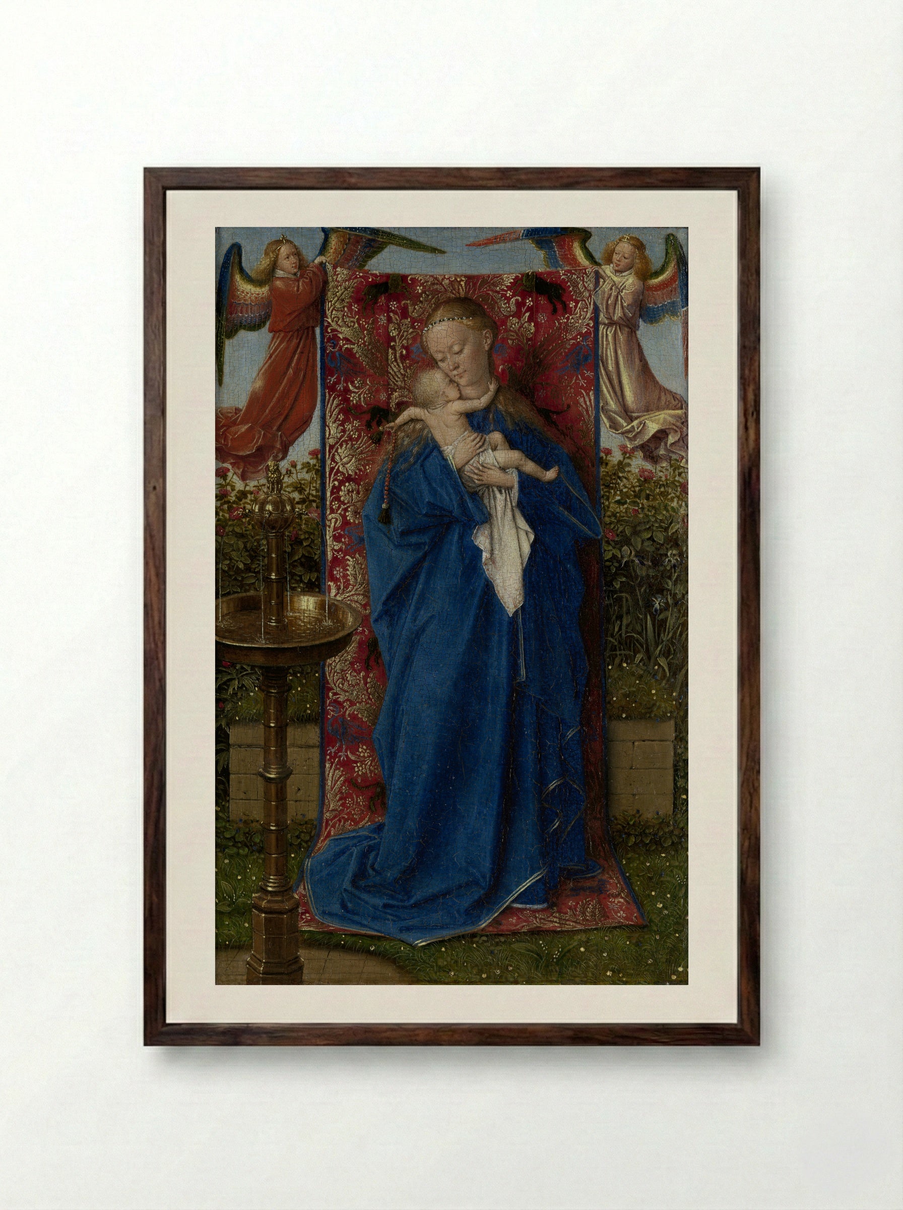Madonna at the Fountain - Jan van Eyck - Framed Print Dark Wood