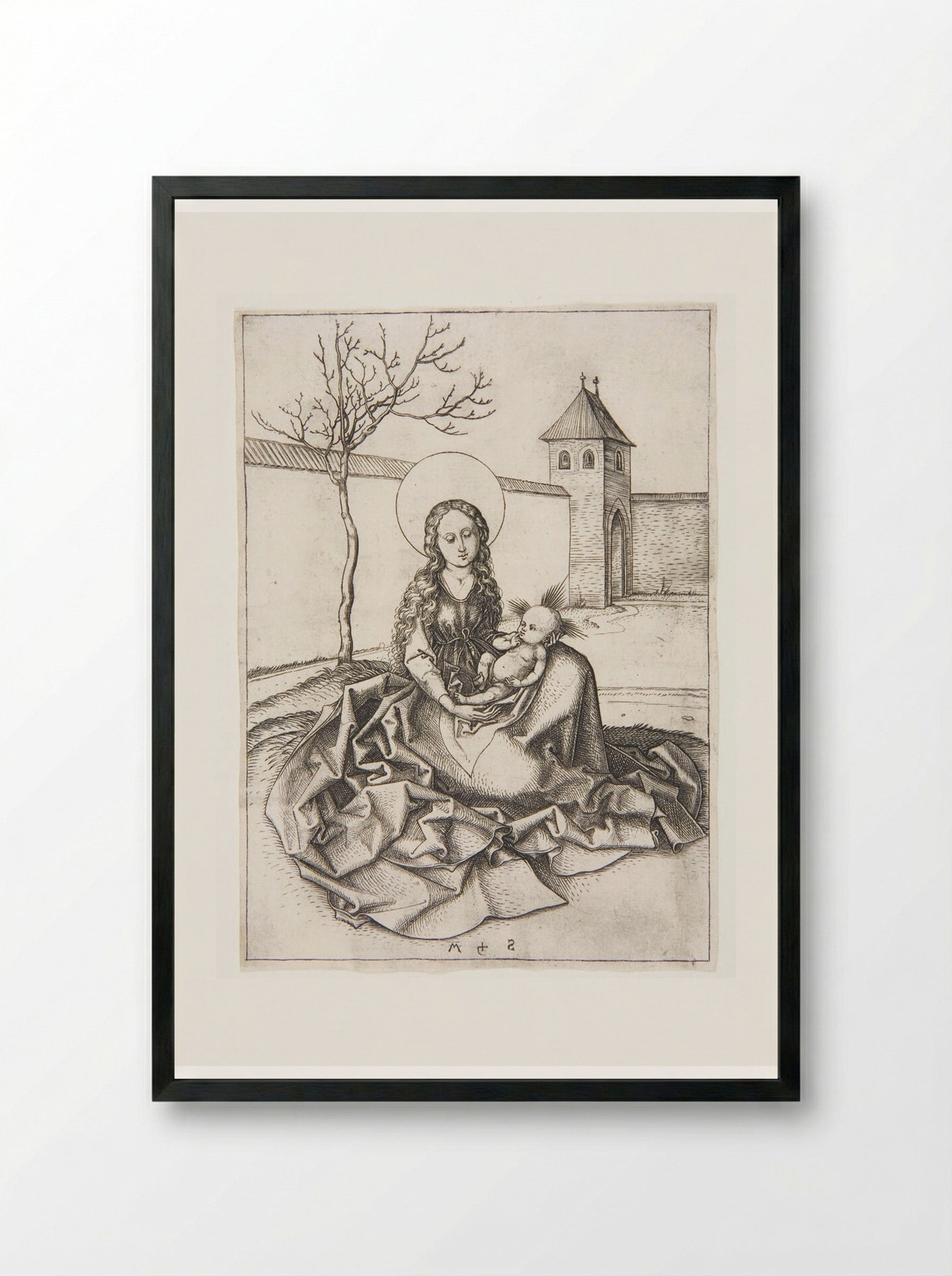 Madonna in a Courtyard - Martin Schongauer - Framed Print Black