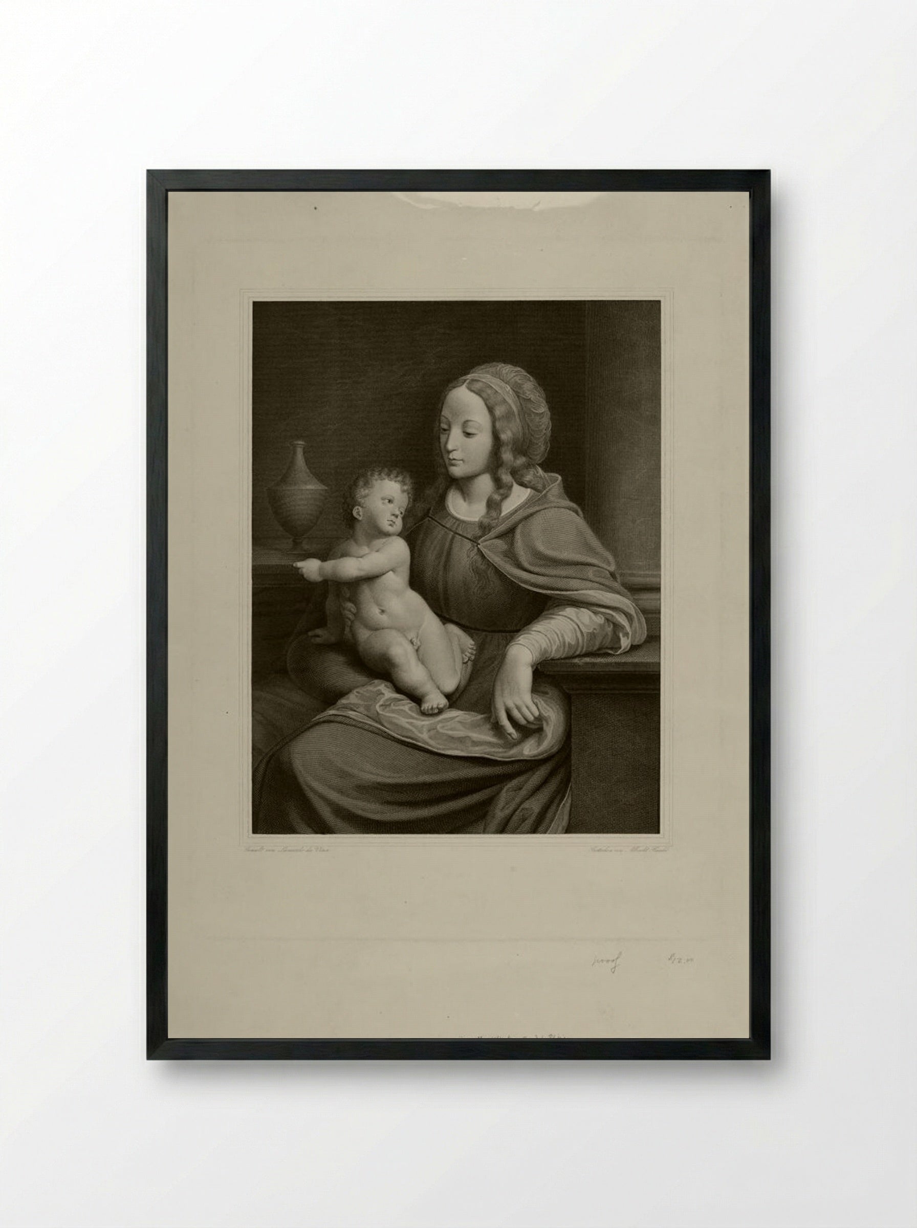 Madonna of Count Schönborn at Pommersefelden - Albrecht Christoph Reindel - Framed Print Black