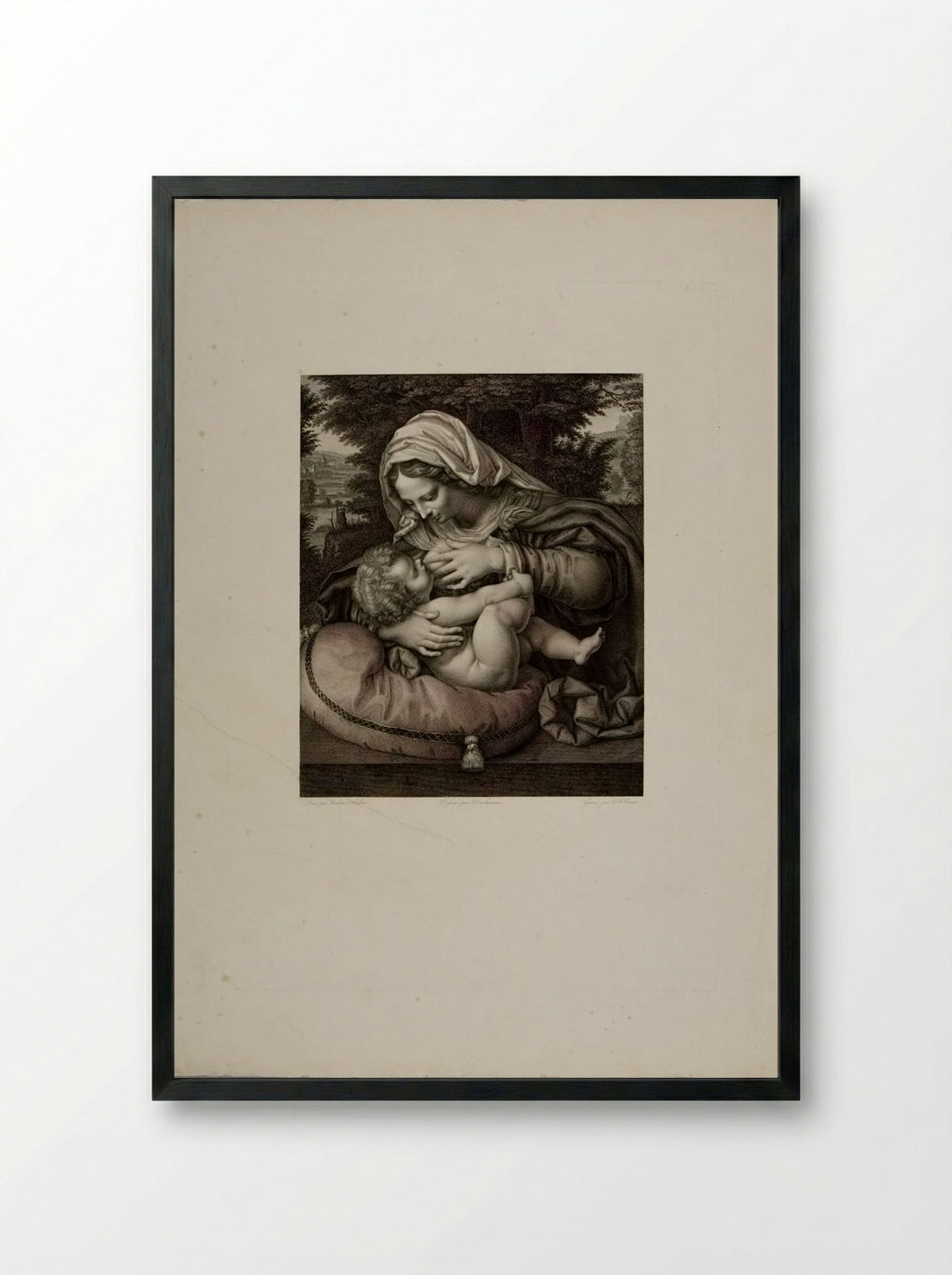 Madonna of the Green Cushion - Johann Conrad Ulmer - Framed Print Black