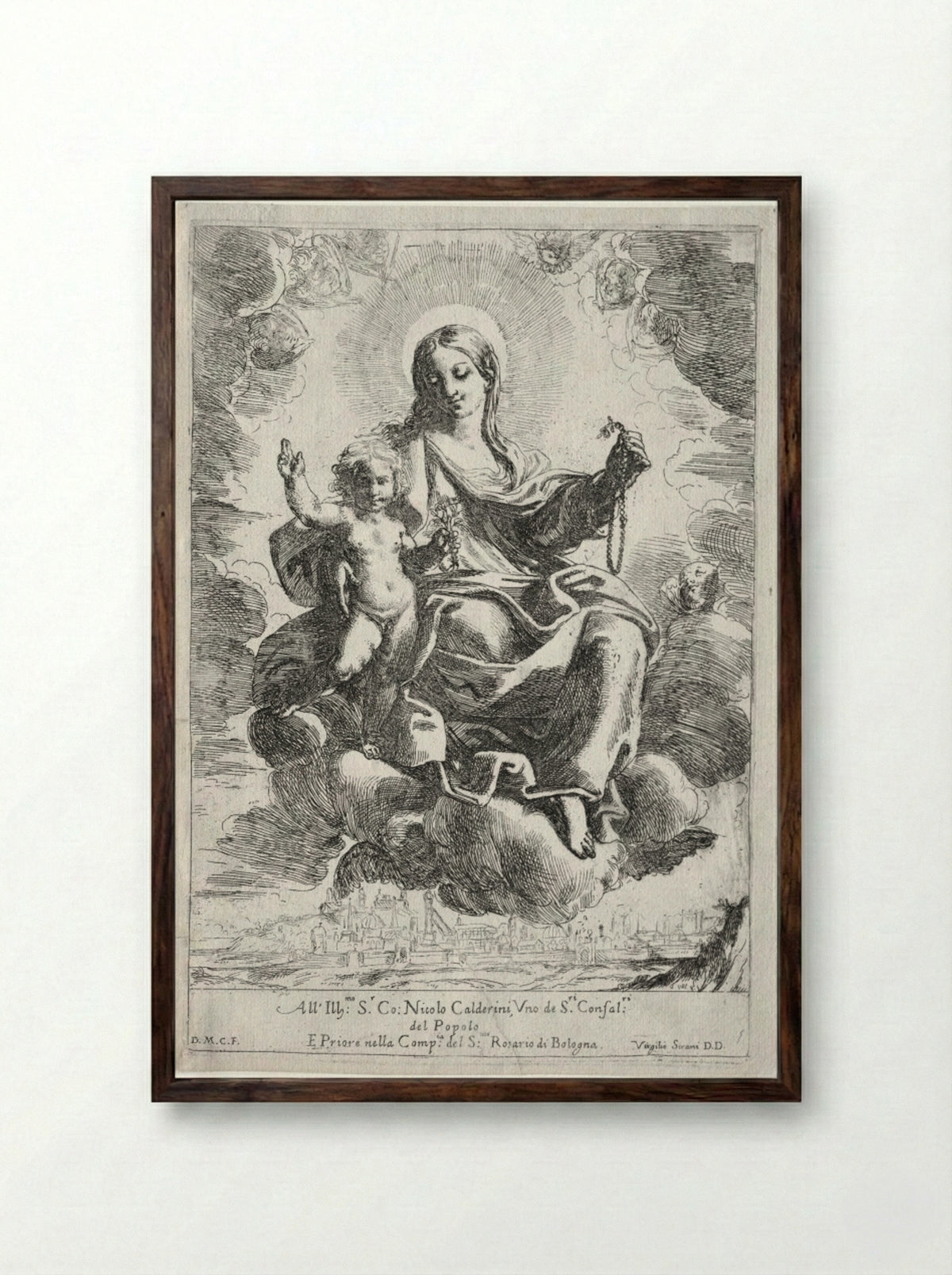 Madonna of the Rosary - Domenico Maria Canuti - Framed Print Dark Wood