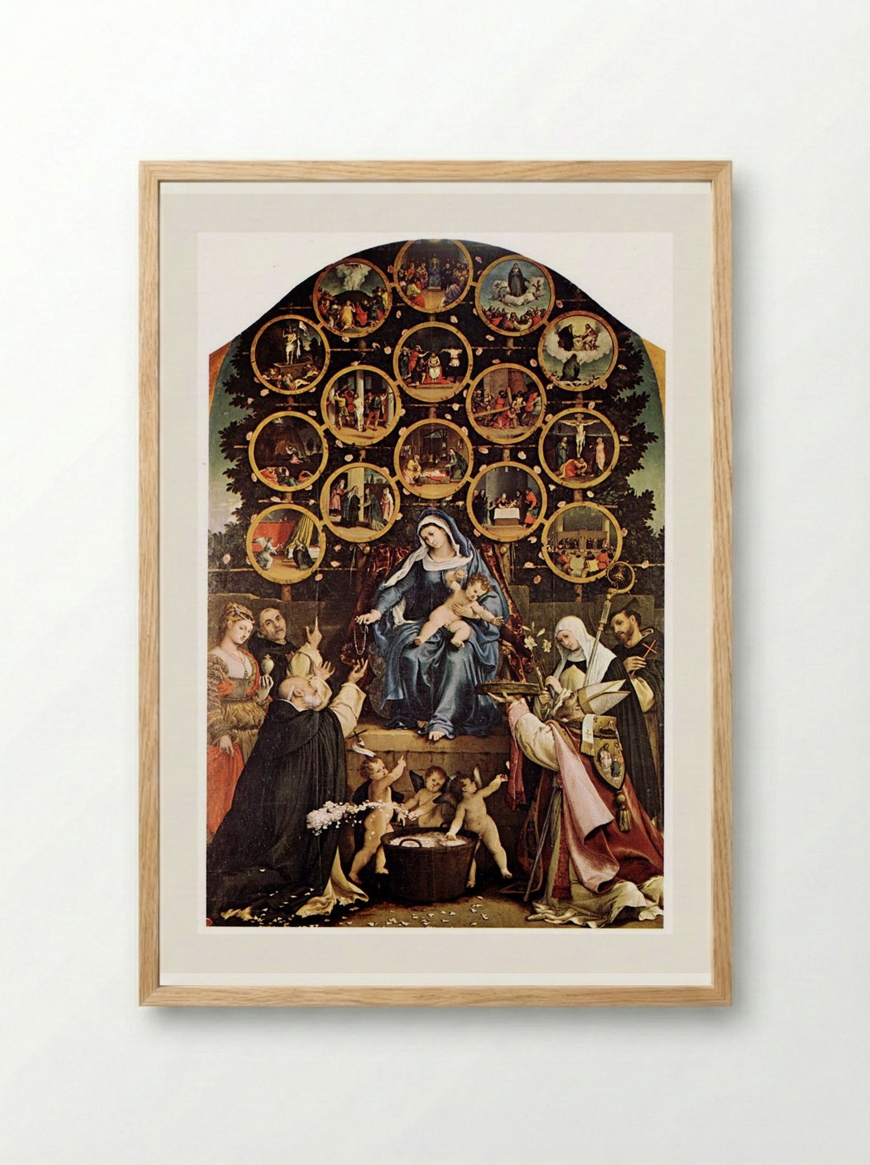 Madonna of the Rosary - Lorenzo Lotto - Framed Print Wood