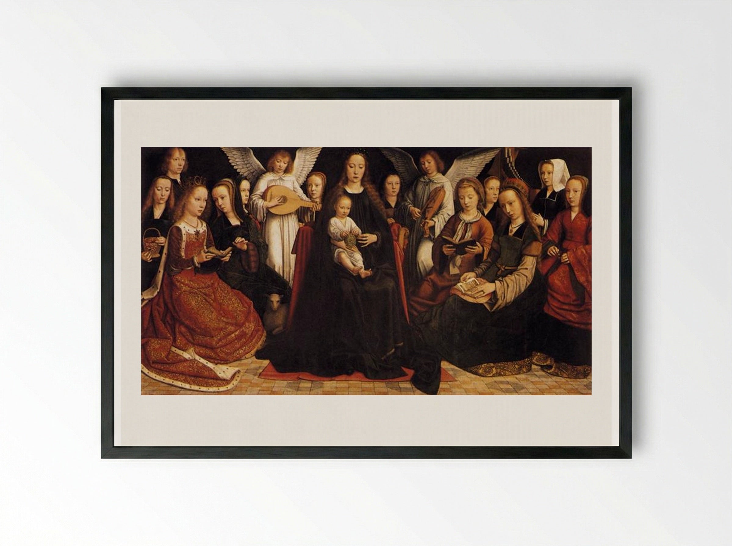 Madonna with Angels and Saints - Gerard David - Framed Print Black