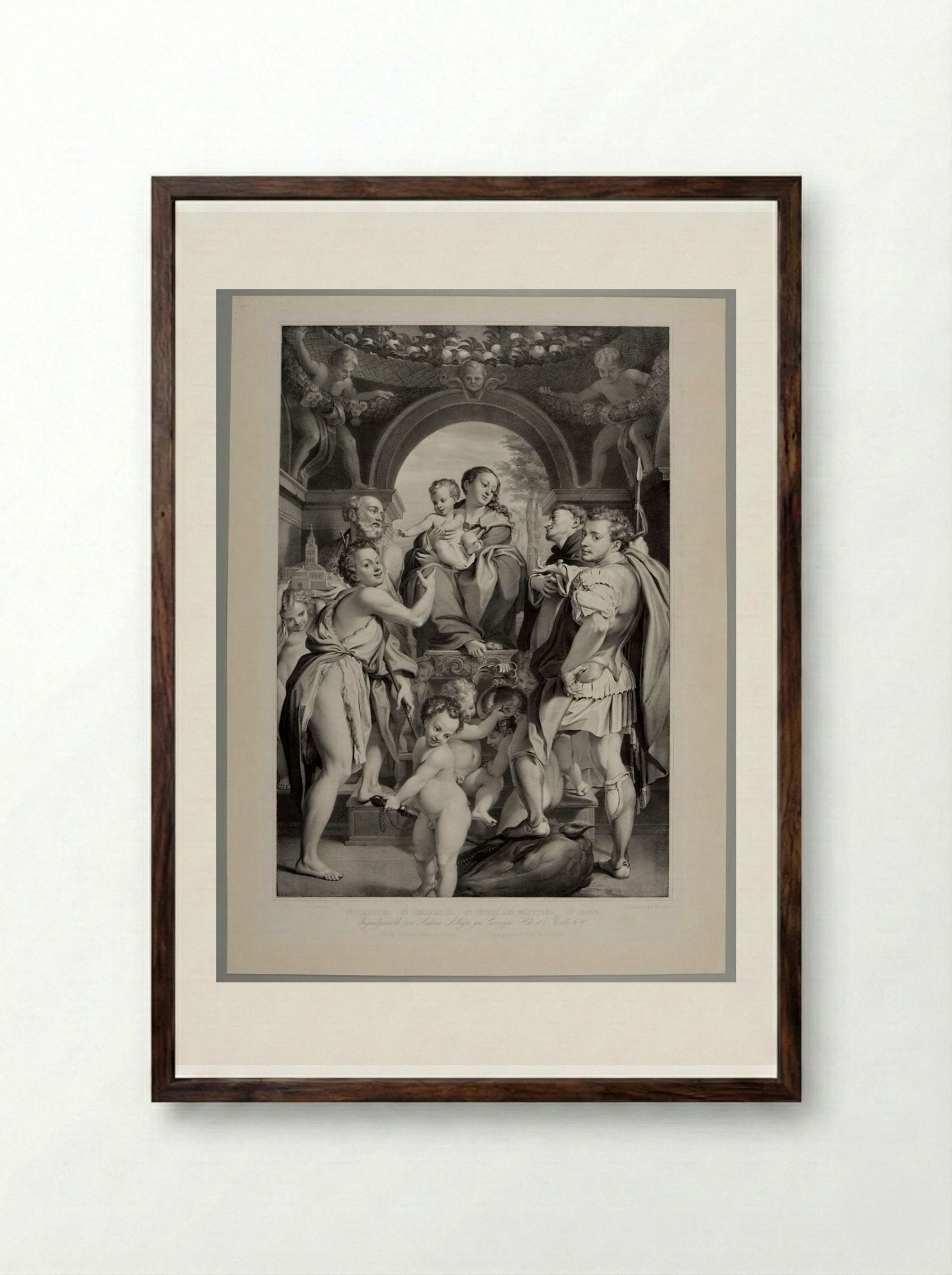 Madonna with S. George - Franz Hanfstaengl - Framed Print Dark Wood