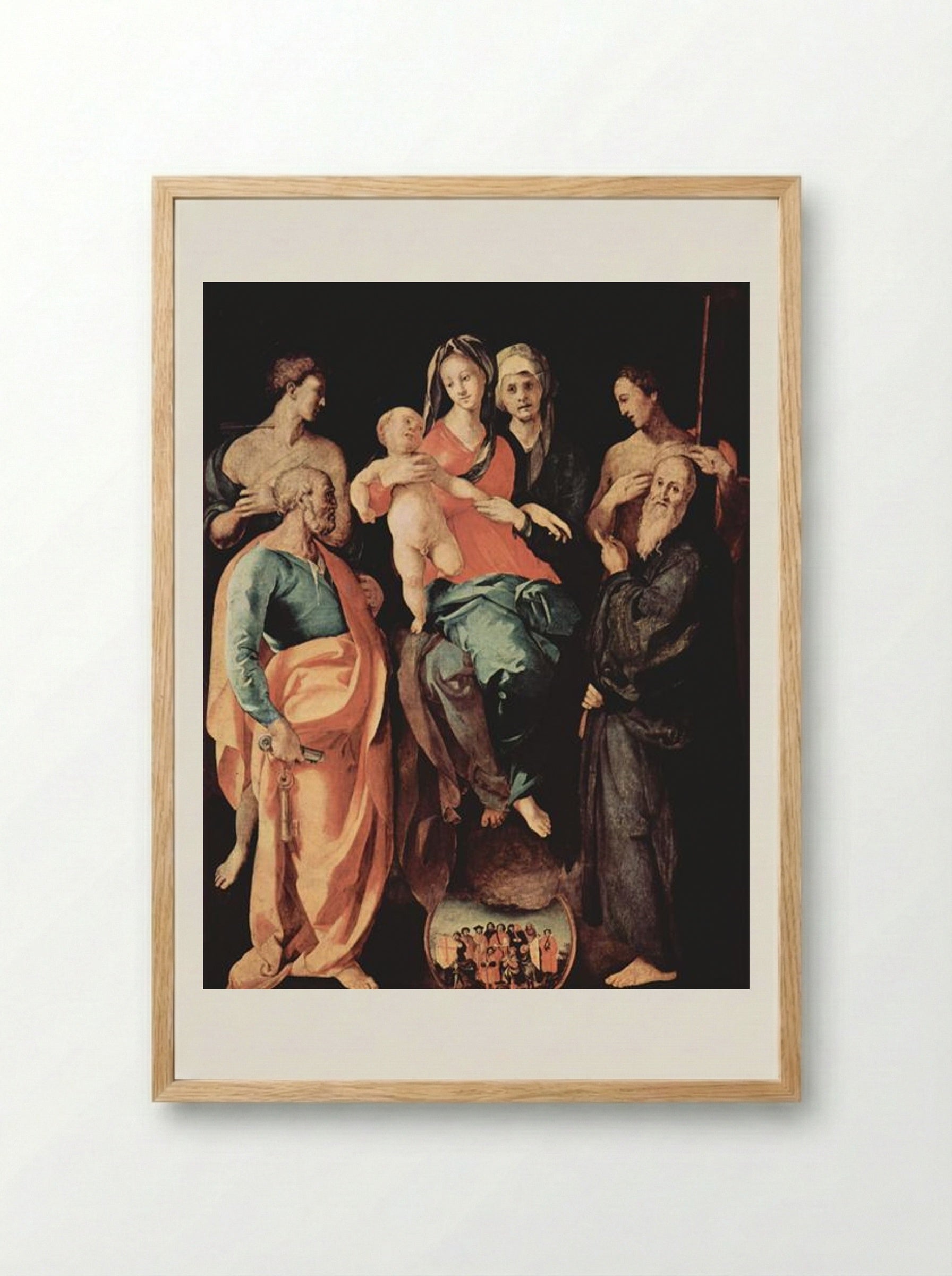 Madonna with St. Anne, St. Sebastian, St. Peter, St. Benedict and St. Filippus - Jacopo Pontormo - Framed Print Wood