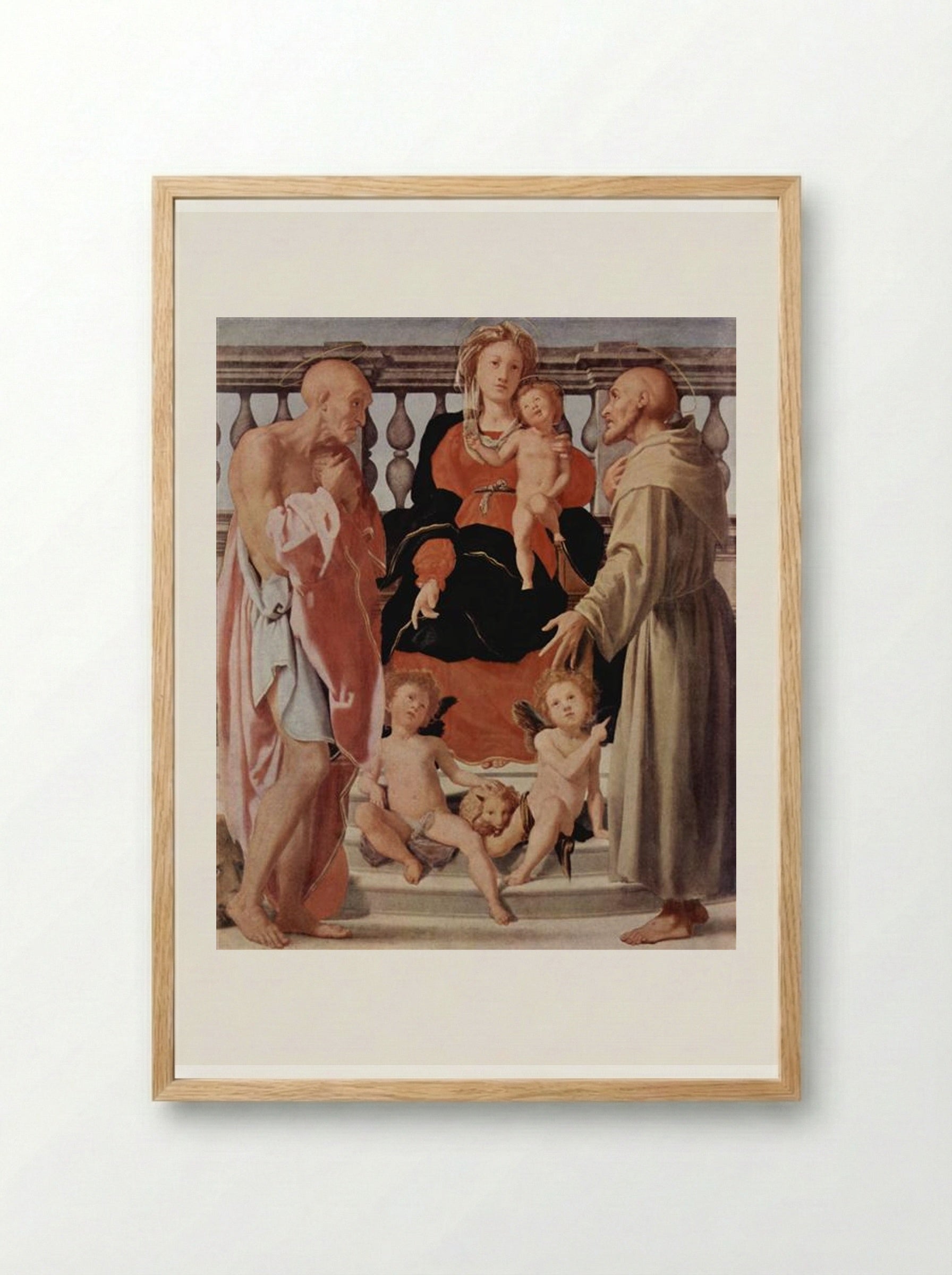 Madonna with St. Francis and St. Jerome - Jacopo Pontormo - Framed Print Wood