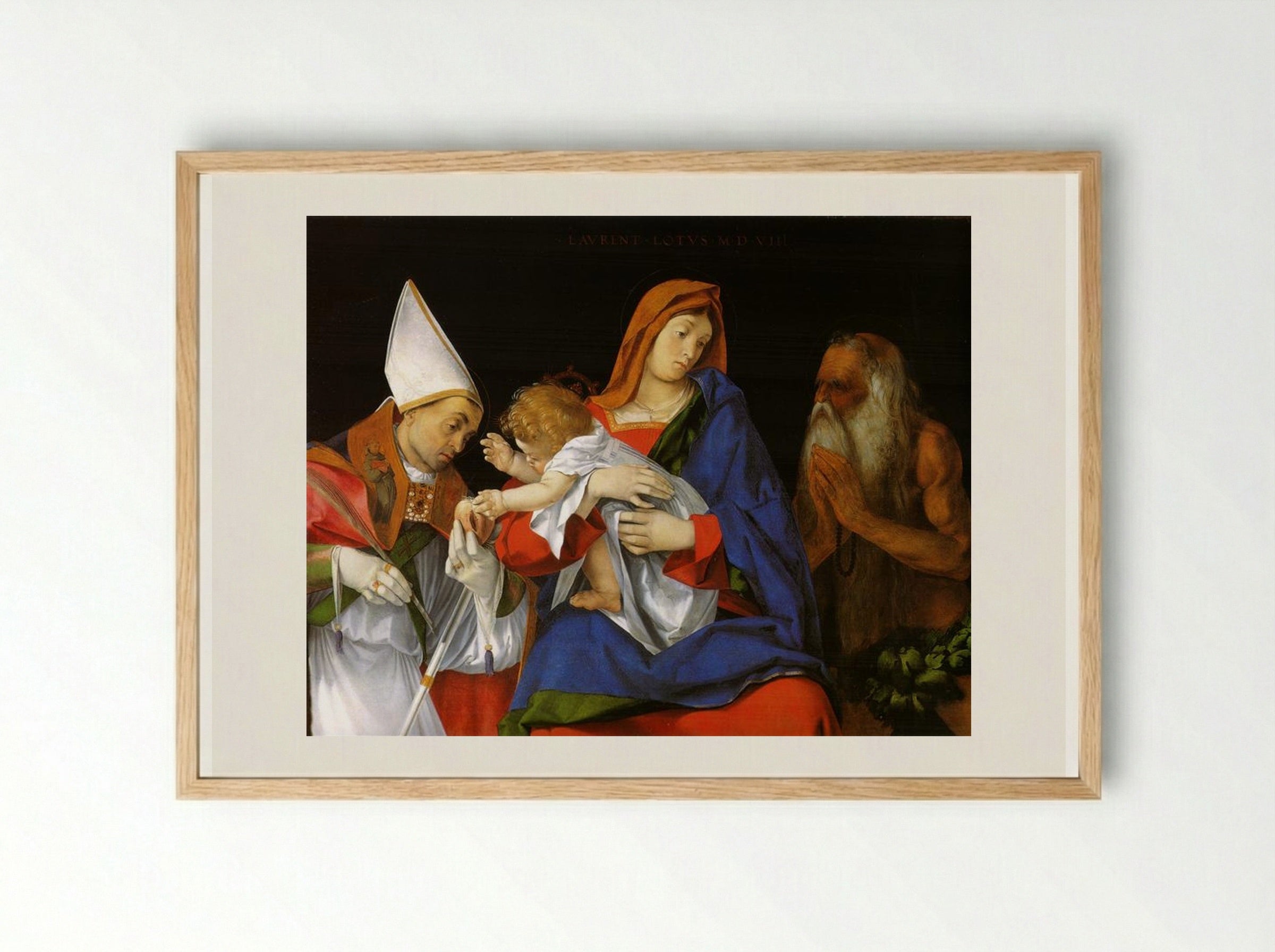 Madonna with a Bishop and St. Onuphrius - Lorenzo Lotto - Framed Print Wood