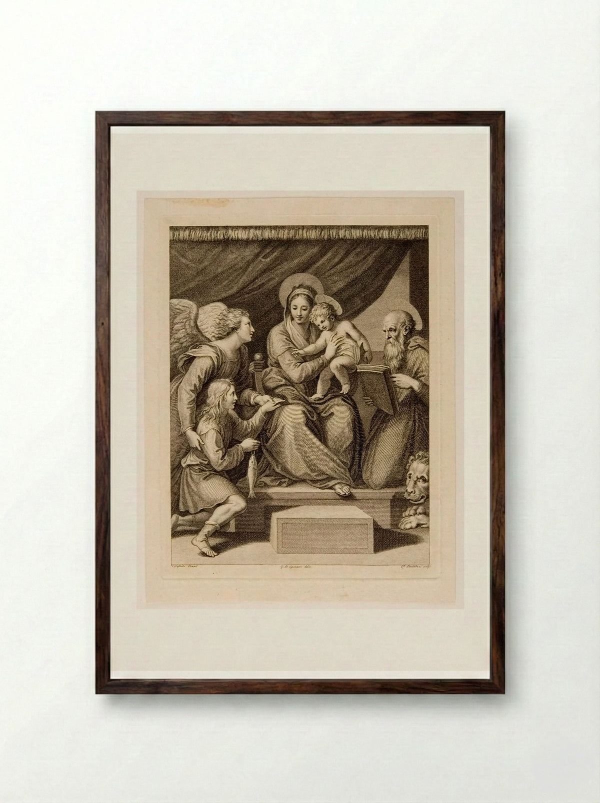Madonna with the Fish (After Raphael) - Francesco Bartolozzi - Framed Print Dark Wood