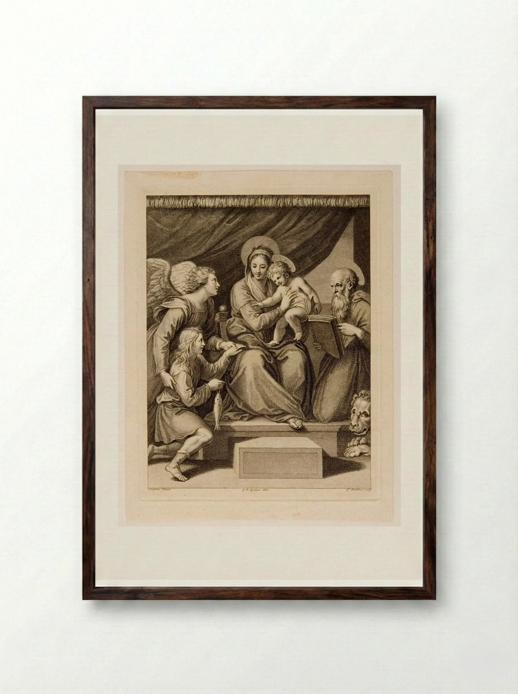 Madonna with the Fish (After Raphael) - Francesco Bartolozzi - Framed Print Dark Wood