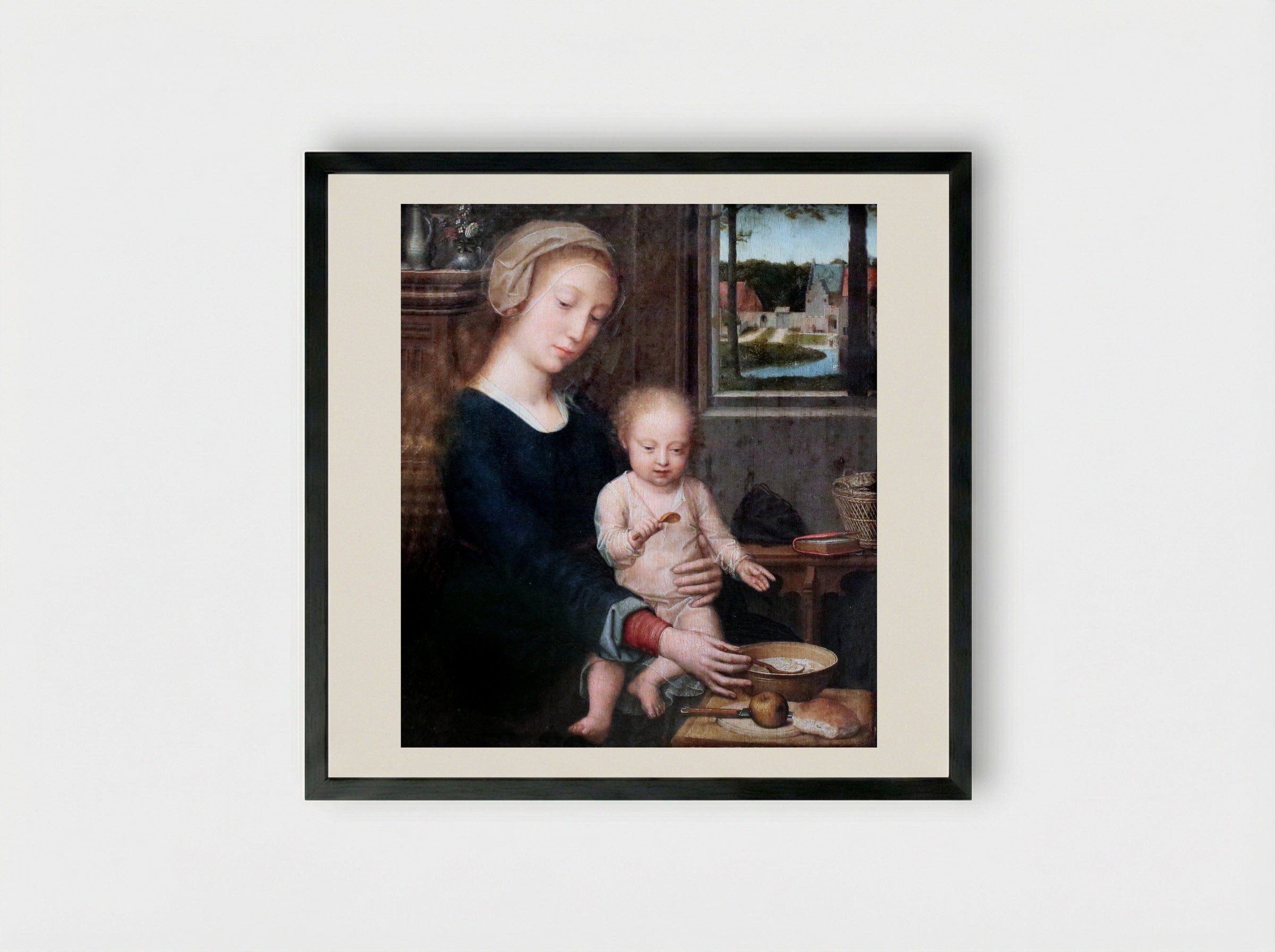 Madonna with the Milk Soup - Gerard David - Framed Print Black