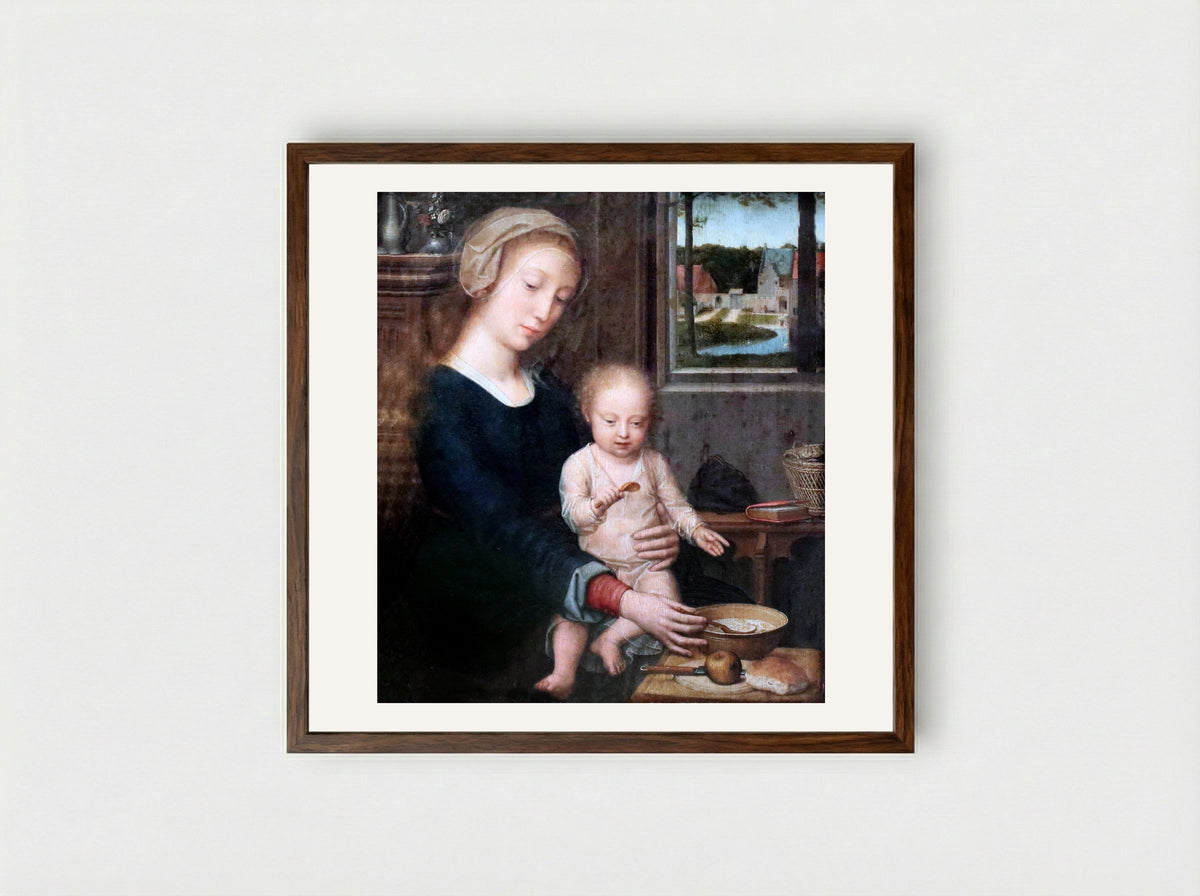 Madonna with the Milk Soup - Gerard David - Framed Print Dark Wood