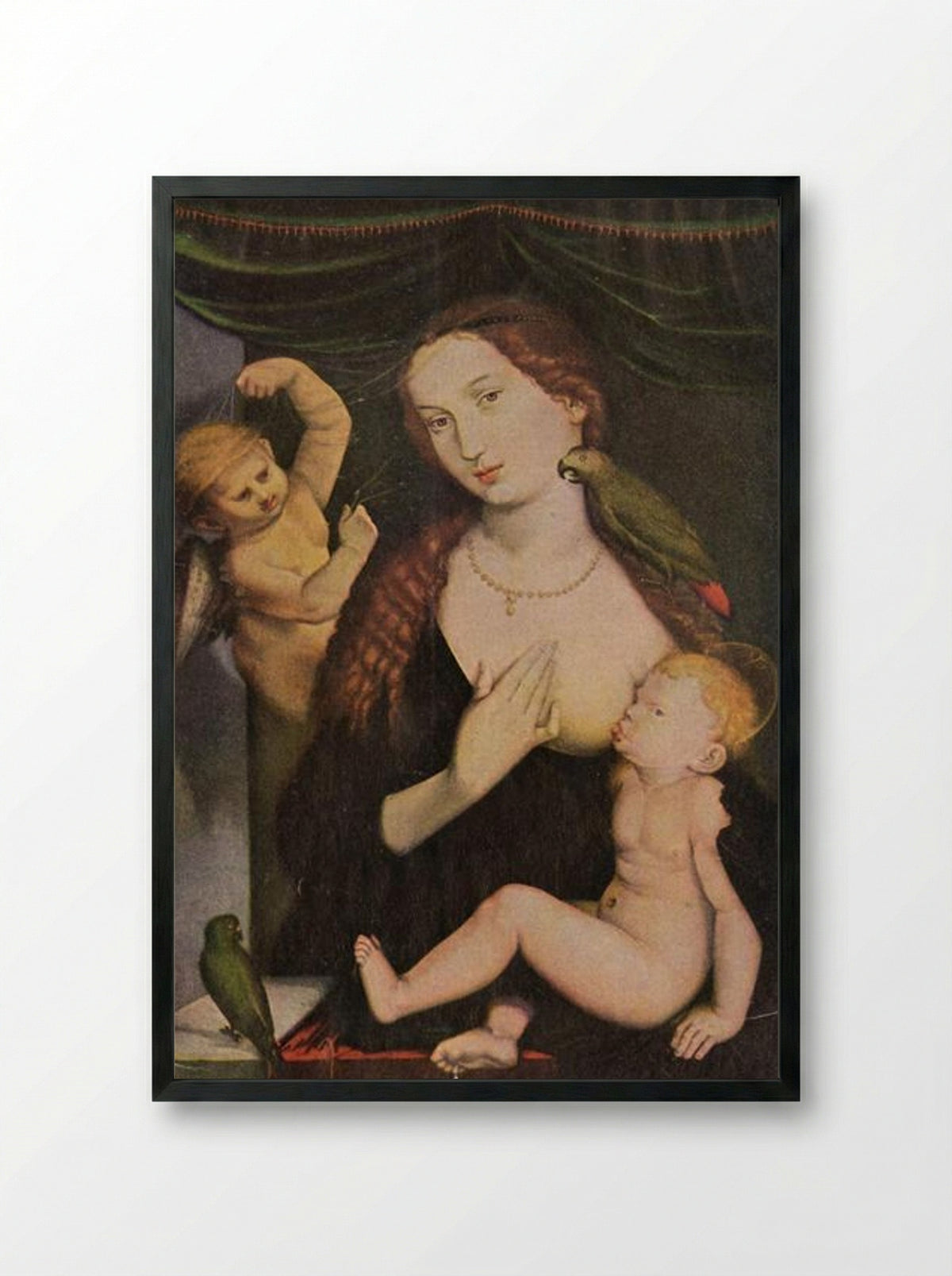 Madonna with the Parrots - Hans Baldung Grien - Framed Print Black