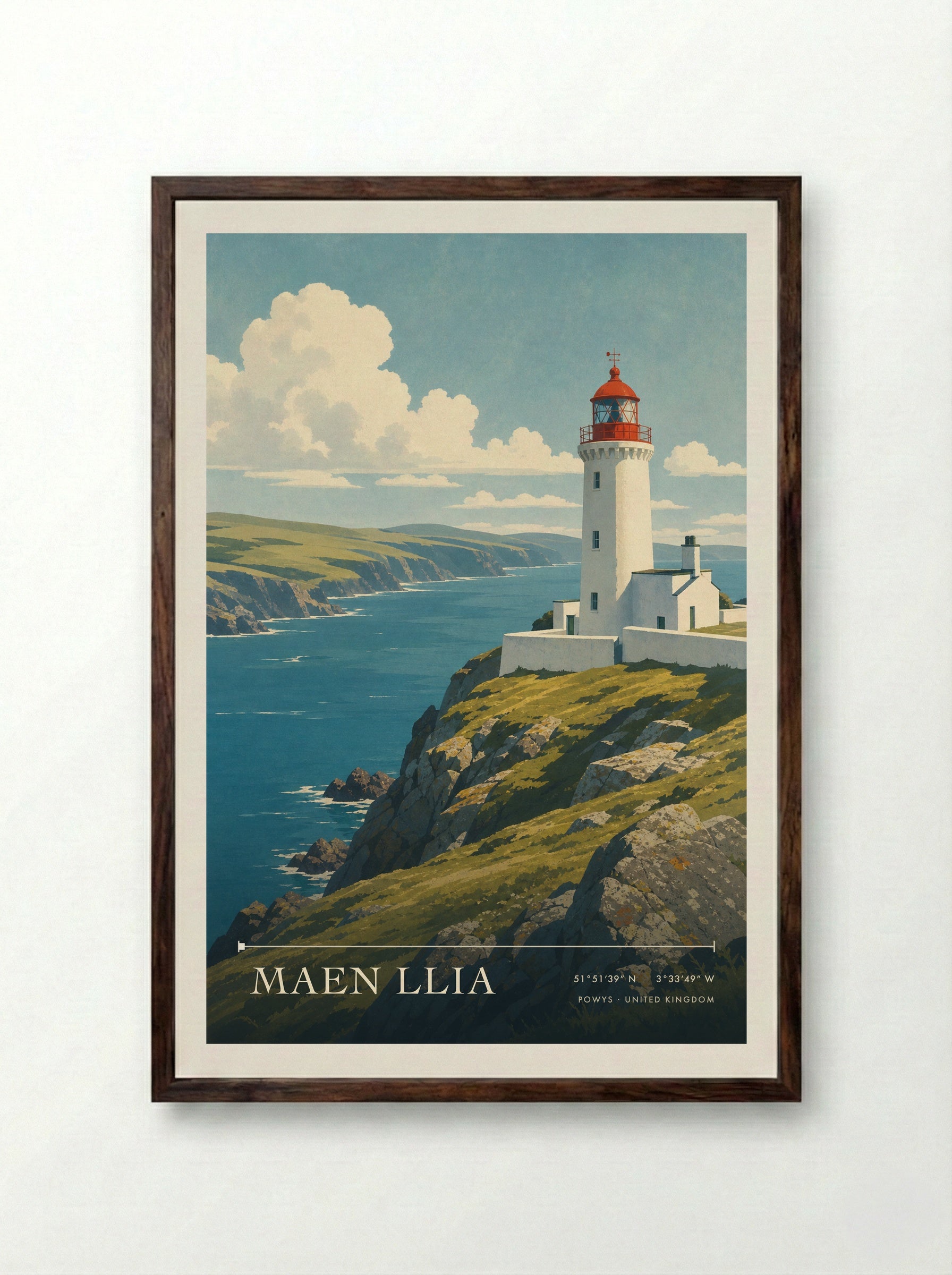 Maen Llia Powys United Kingdom Travel Poster - Framed Print Dark Wood