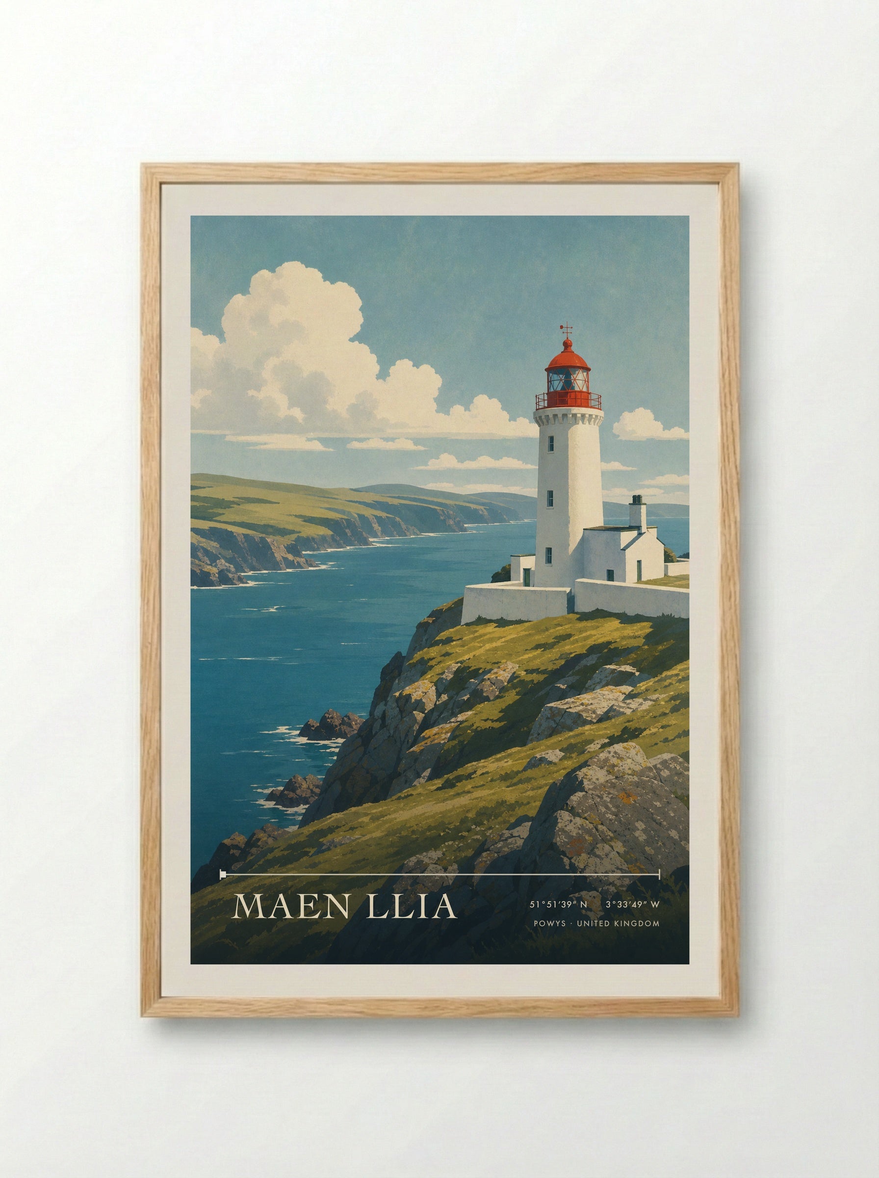 Maen Llia Powys United Kingdom Travel Poster - Framed Print Wood
