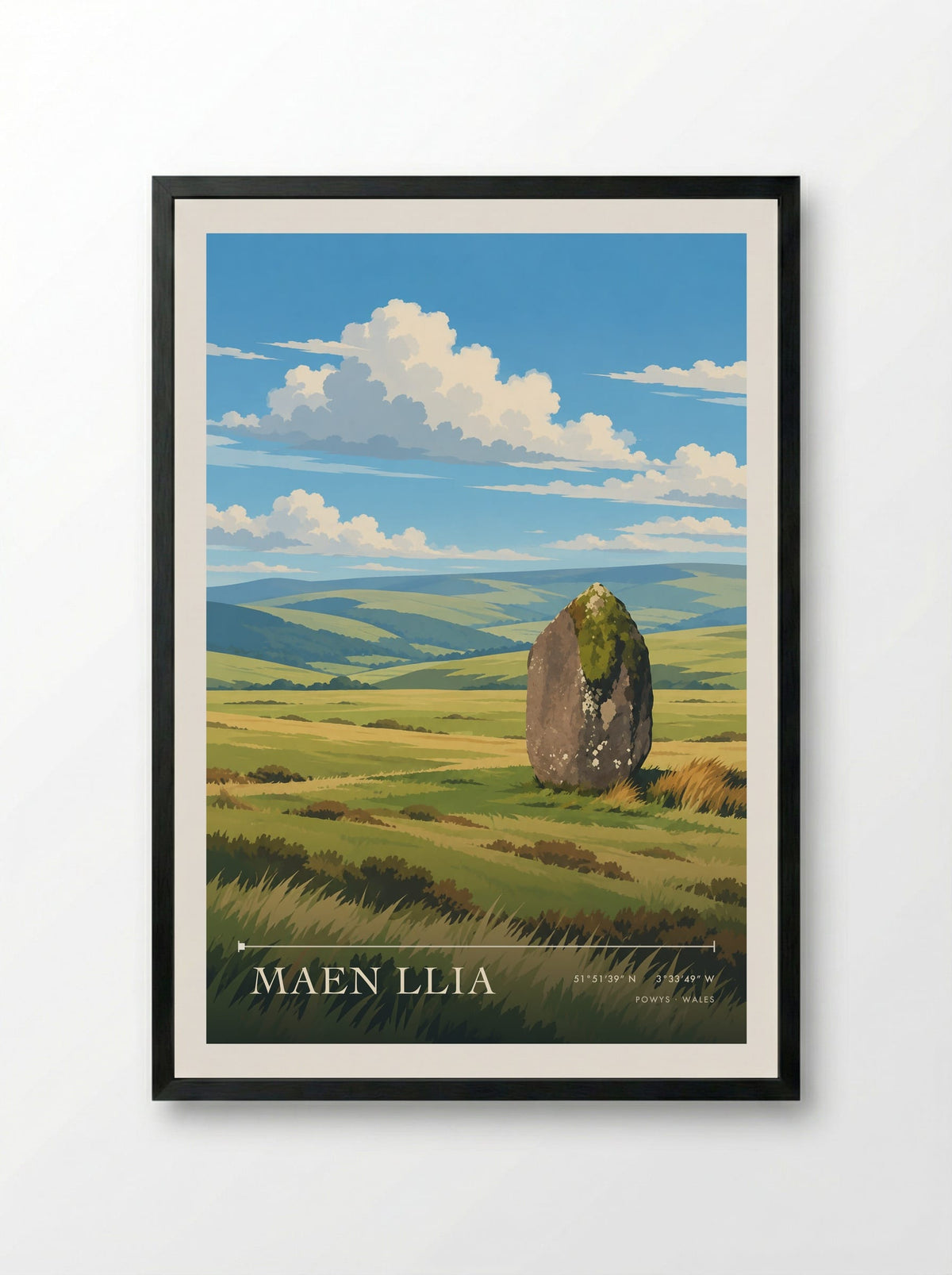 Maen Llia, Powys | Travel Poster - Framed Print Black