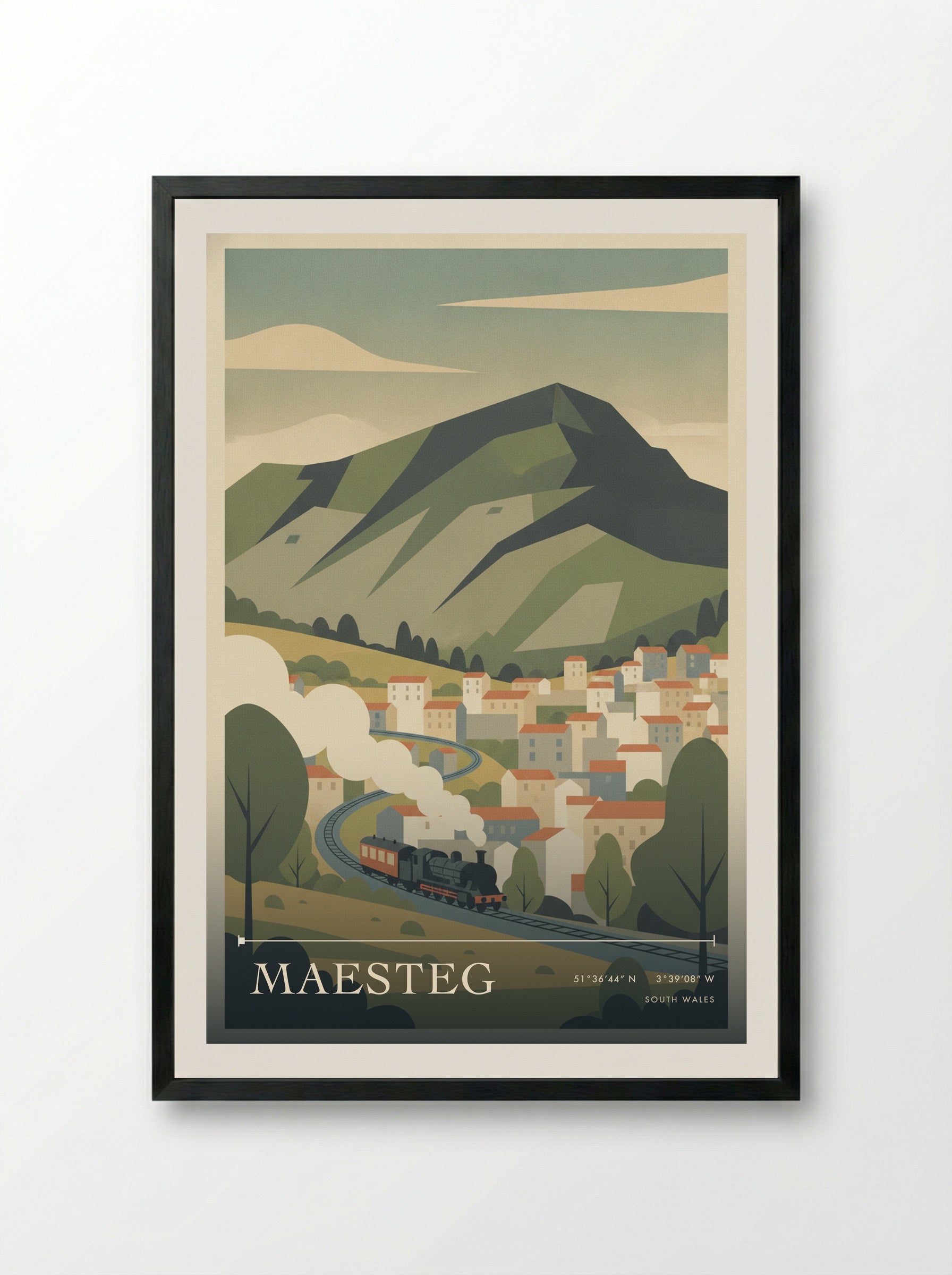 Maesteg South Wales Wales Travel Poster - Framed Print Black