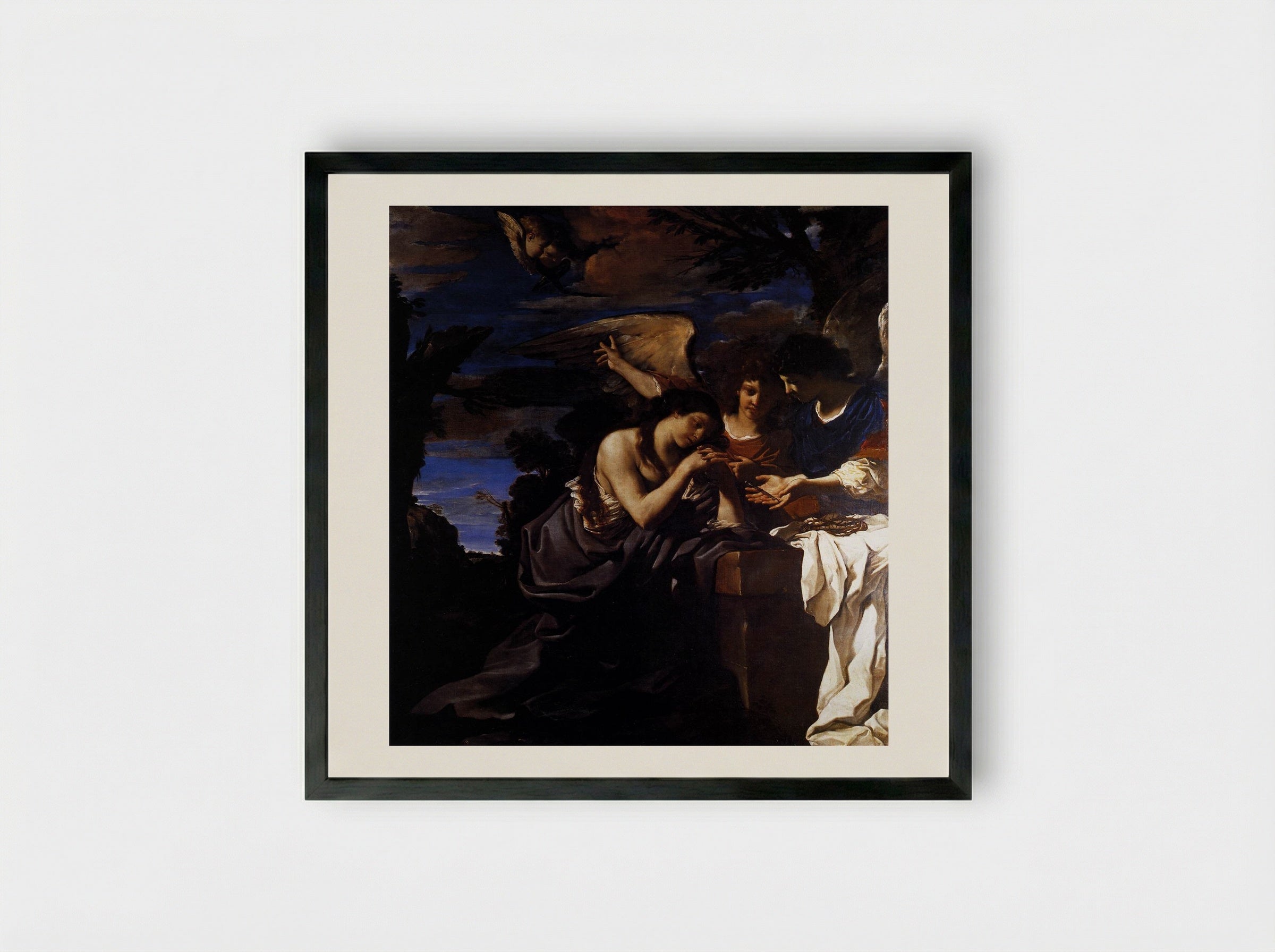 Magdalen and Two Angels - Guercino - Framed Print Black