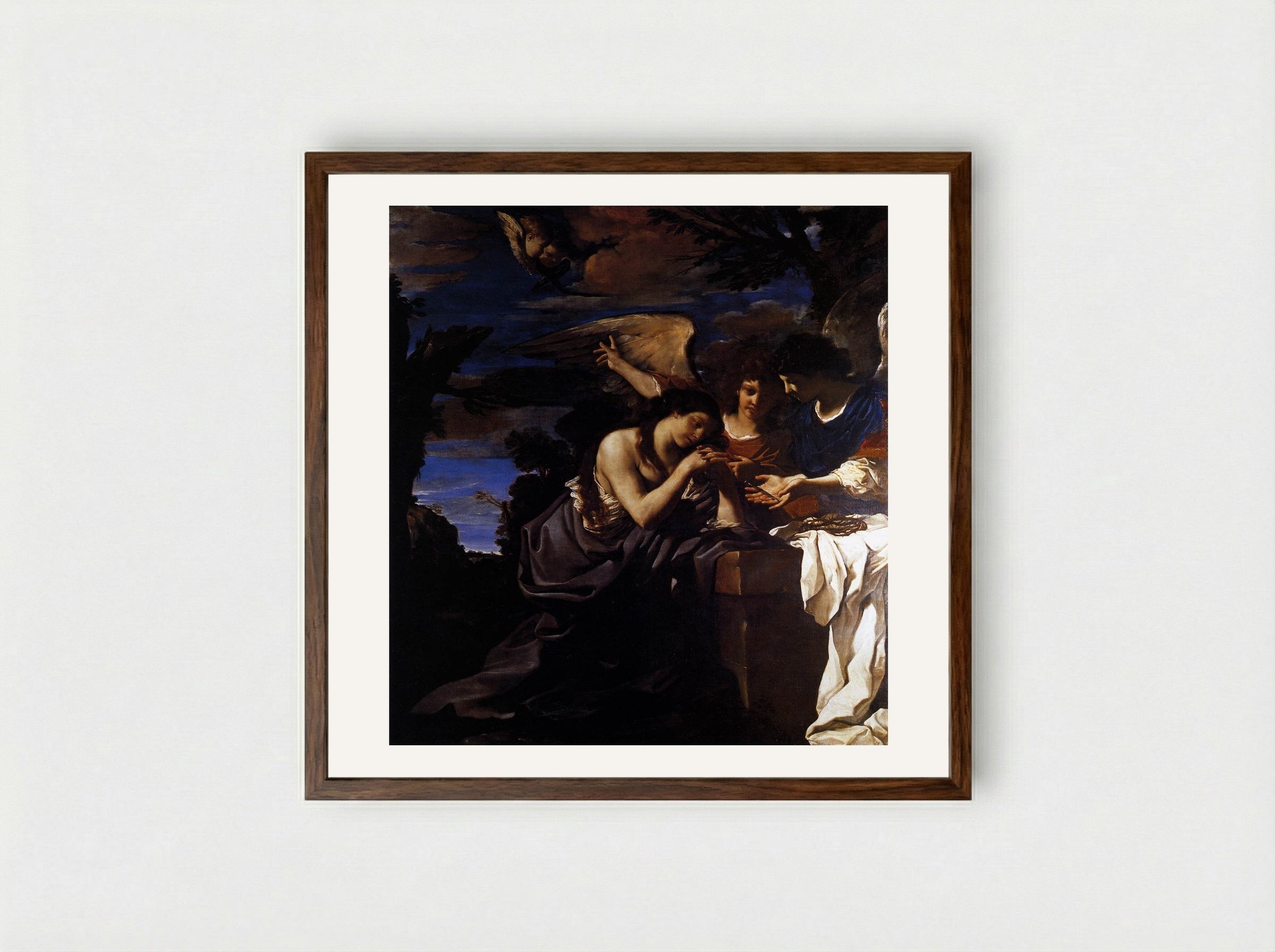 Magdalen and Two Angels - Guercino - Framed Print Dark Wood