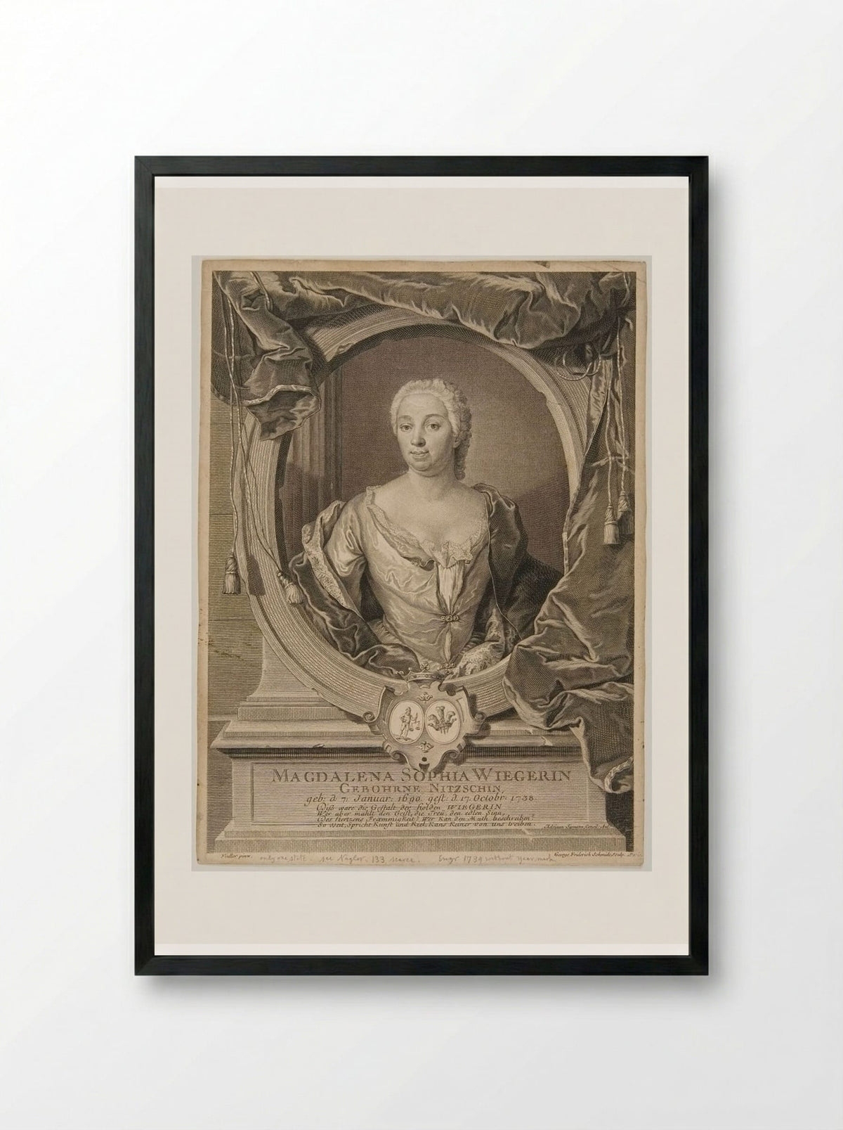 Magdalena Sophia Wiegerin - Georg Friedrich Schmidt - Framed Print Black
