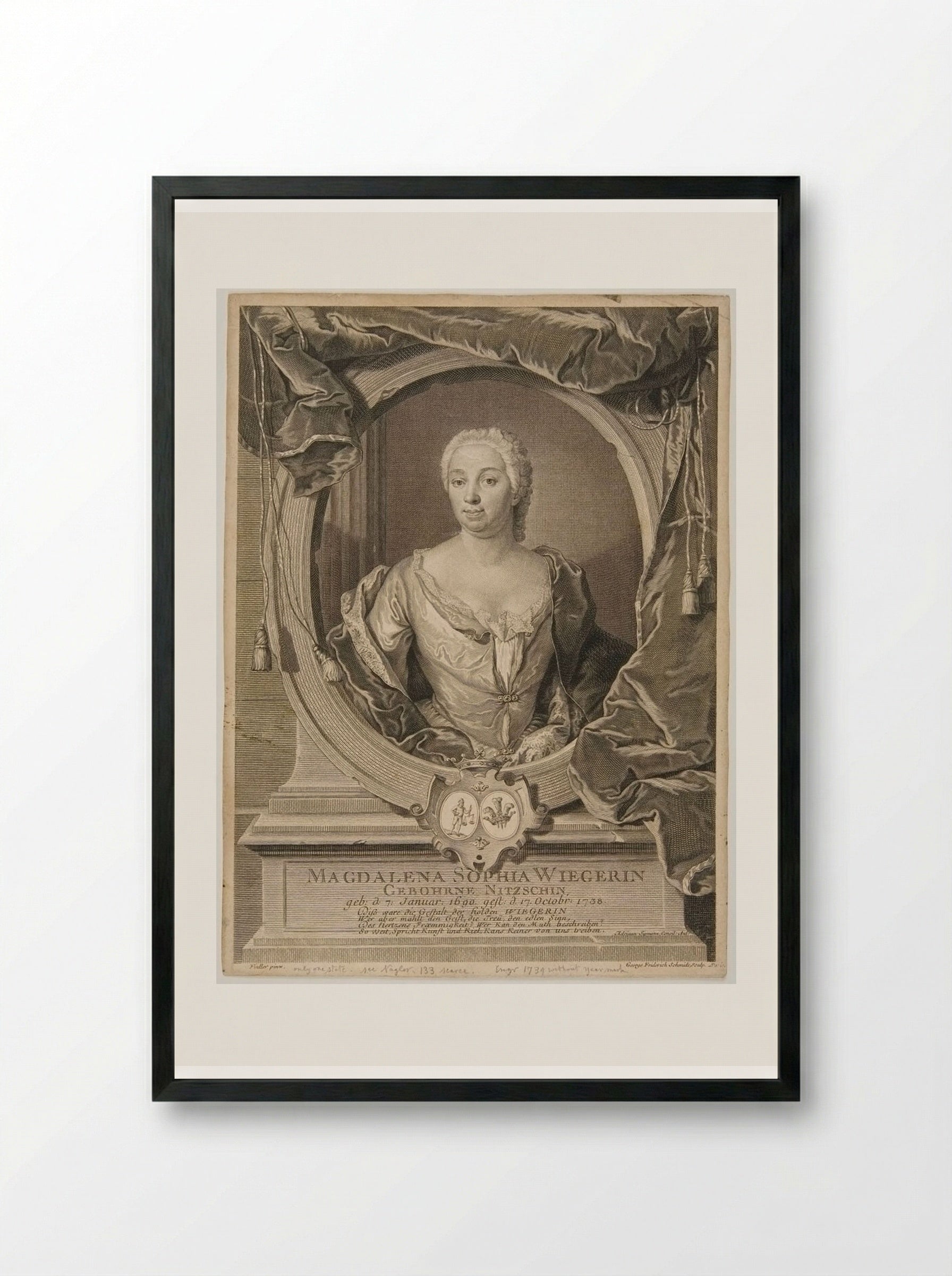 Magdalena Sophia Wiegerin - Georg Friedrich Schmidt - Framed Print Black