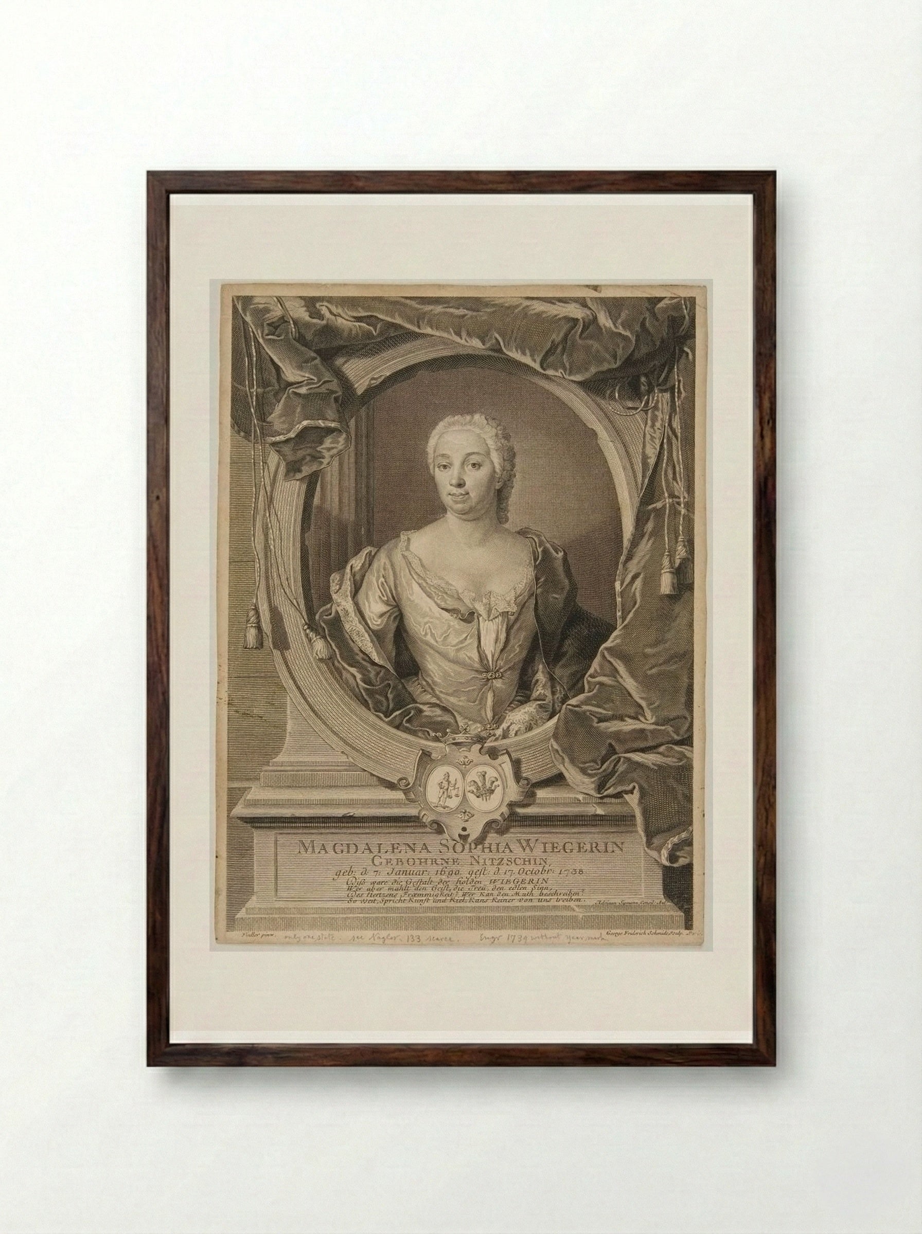 Magdalena Sophia Wiegerin - Georg Friedrich Schmidt - Framed Print Dark Wood