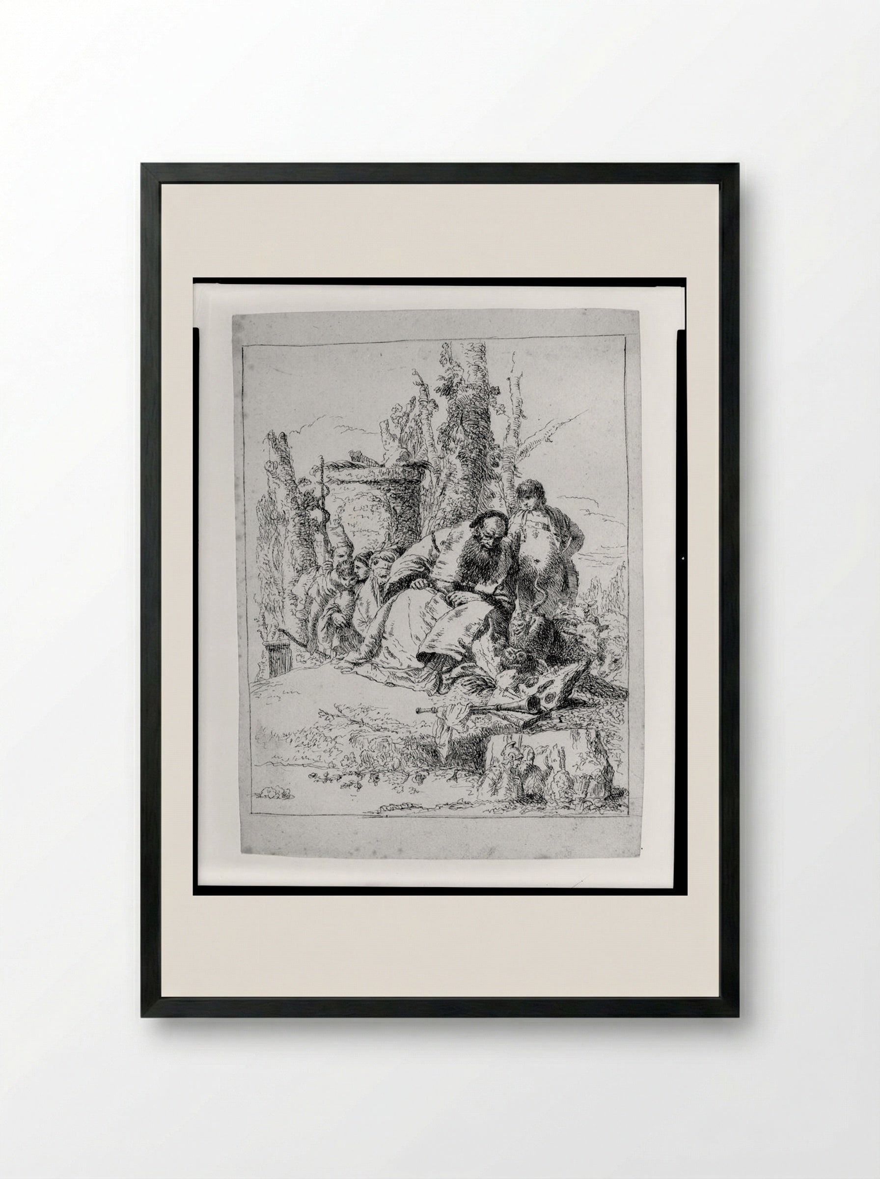 Magician Seated, Contemplating Skulls - Giovanni Battista Tiepolo - Framed Print Black
