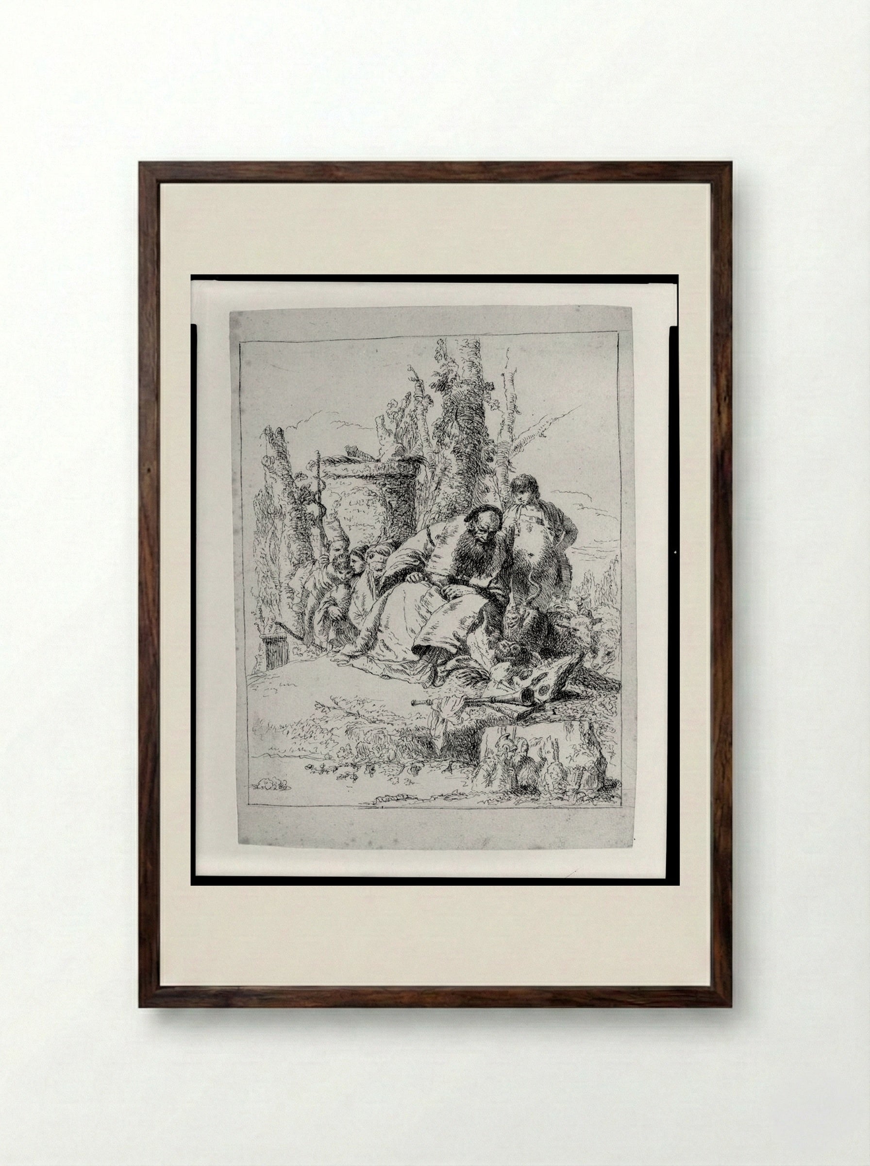 Magician Seated, Contemplating Skulls - Giovanni Battista Tiepolo - Framed Print Dark Wood