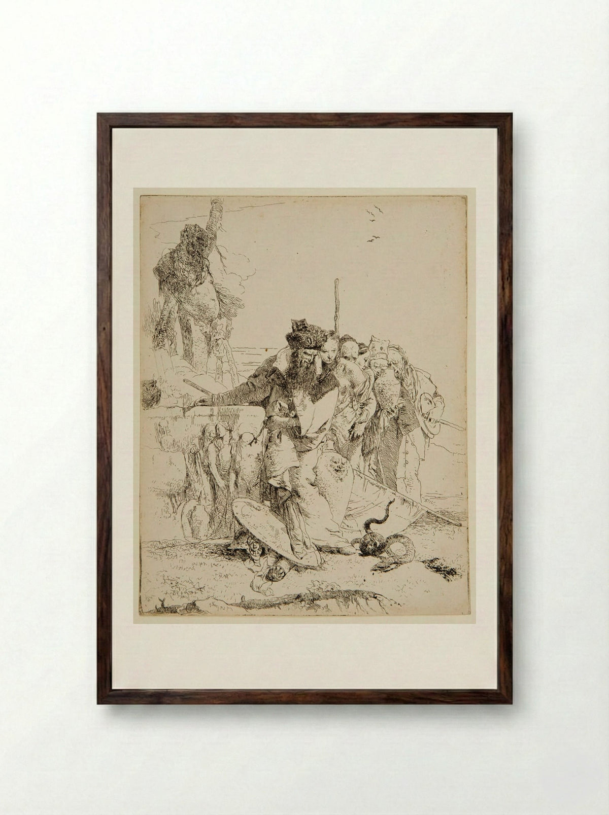 Magician and a Serpent - Giovanni Battista Tiepolo - Framed Print Dark Wood